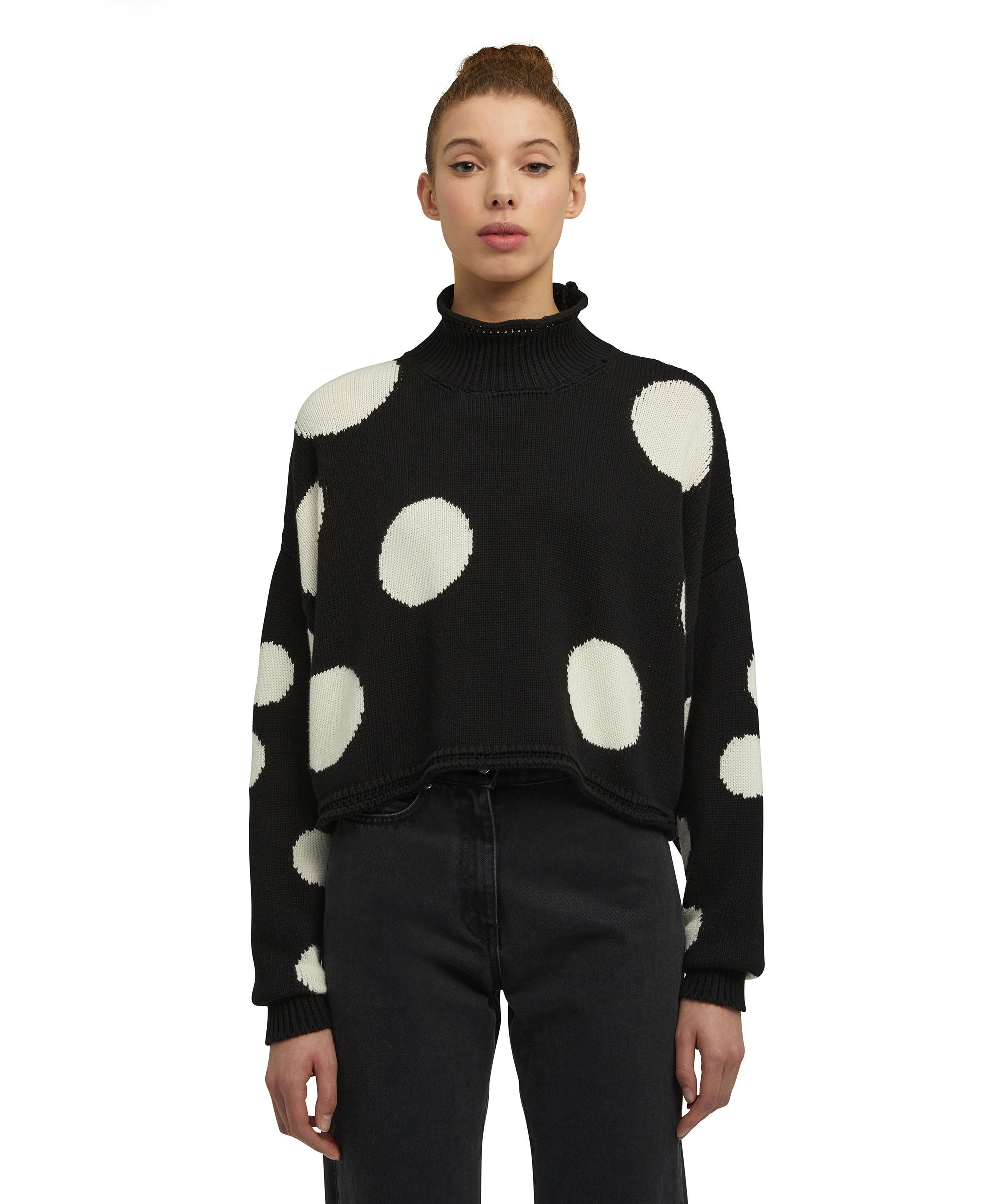 Cotton turtleneck sweater with high Macro Polka Dots - 2