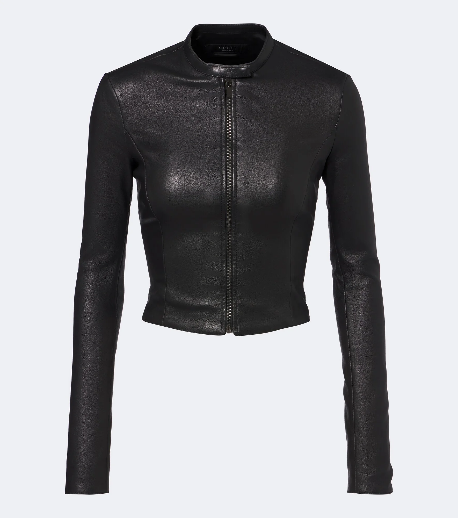 Cropped leather jacket - 1