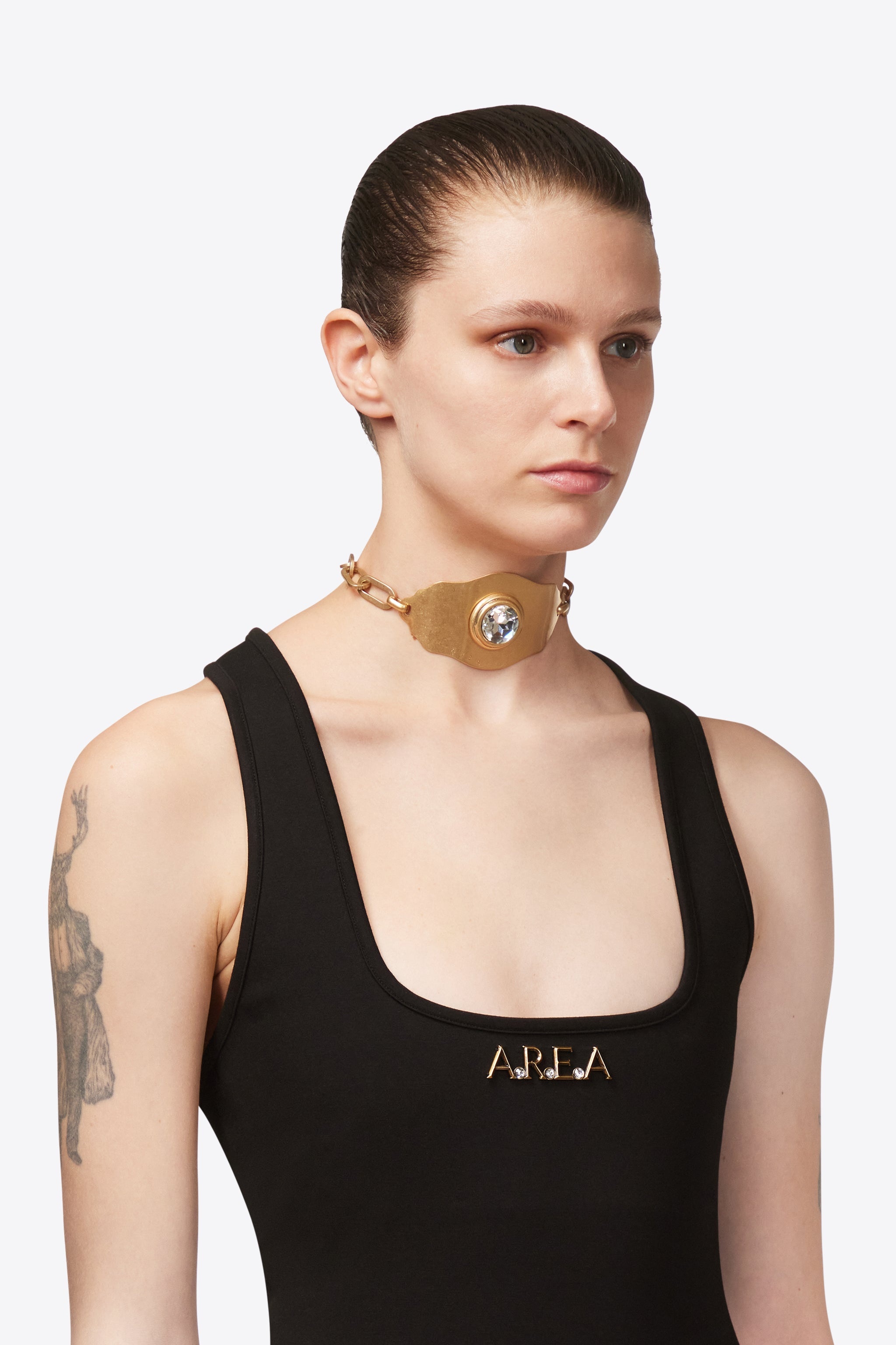 CRYSTAL CHAIN PLATE CHOKER NECKLACE - 3