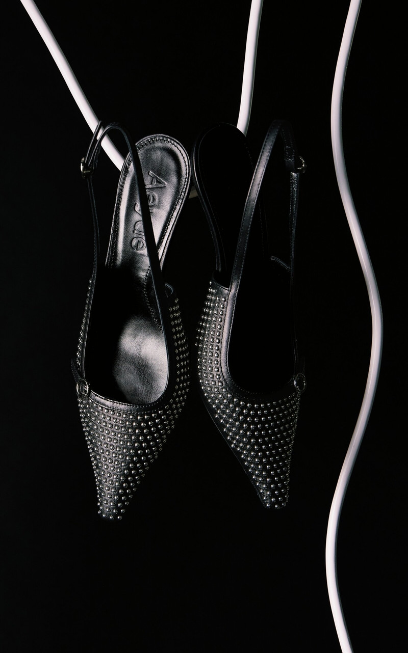 Aeyde Saba Studded Leather Slingback Pumps black outlook