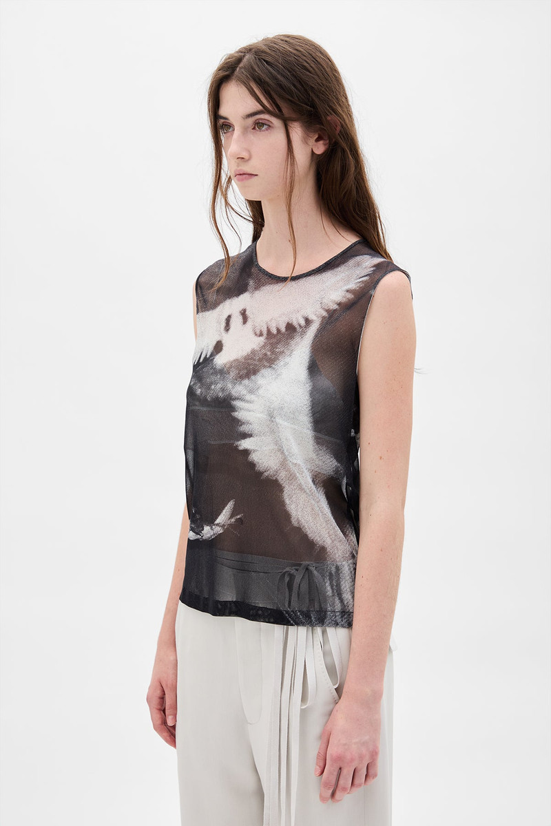 Ann Demeulemeester Doves Printed Tulle Top outlook