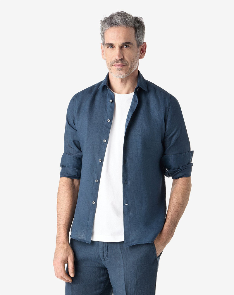 CORNELIANI Navy blue pure linen shirt outlook