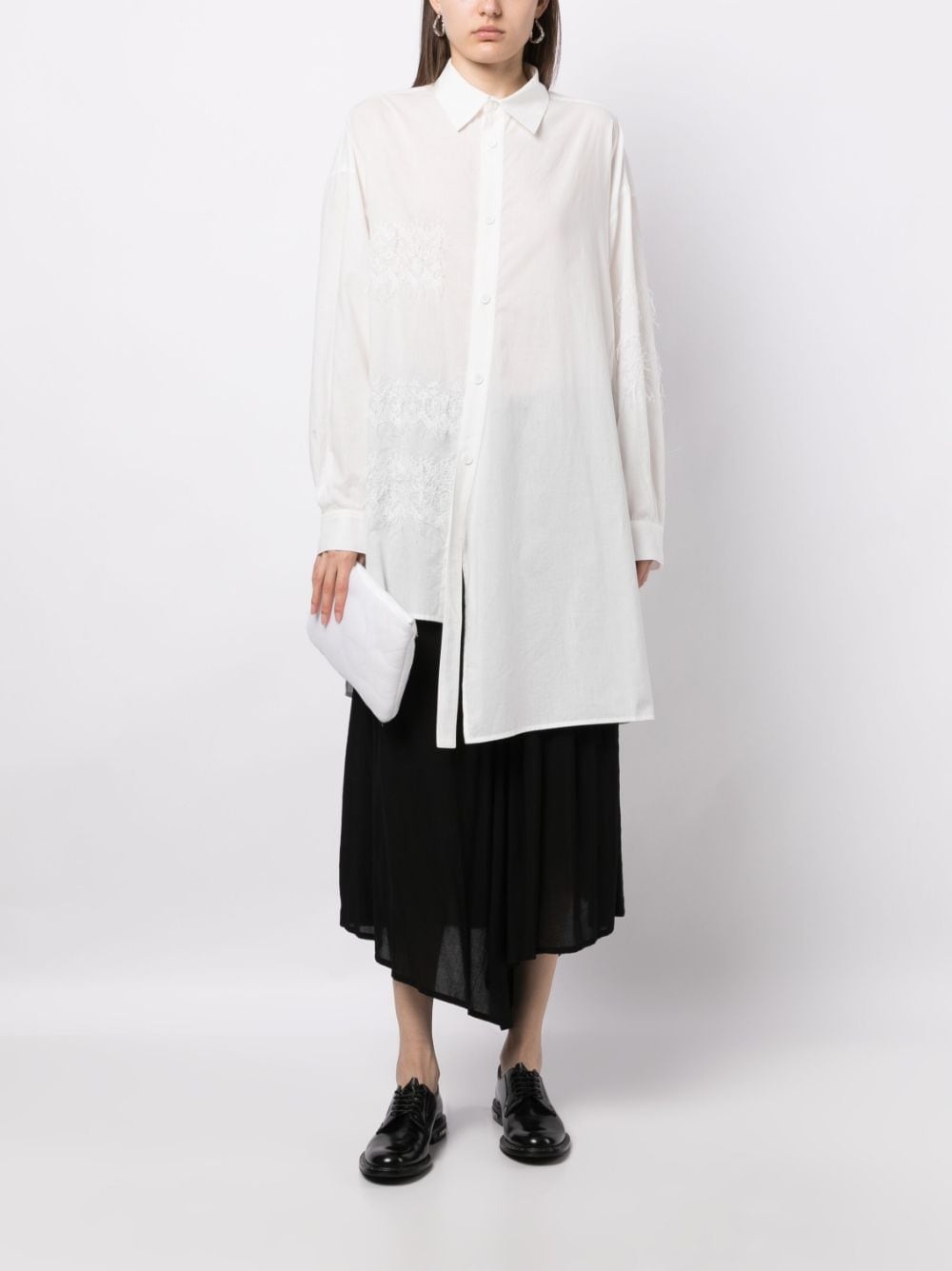 asymmetric lace-trim shirt - 2