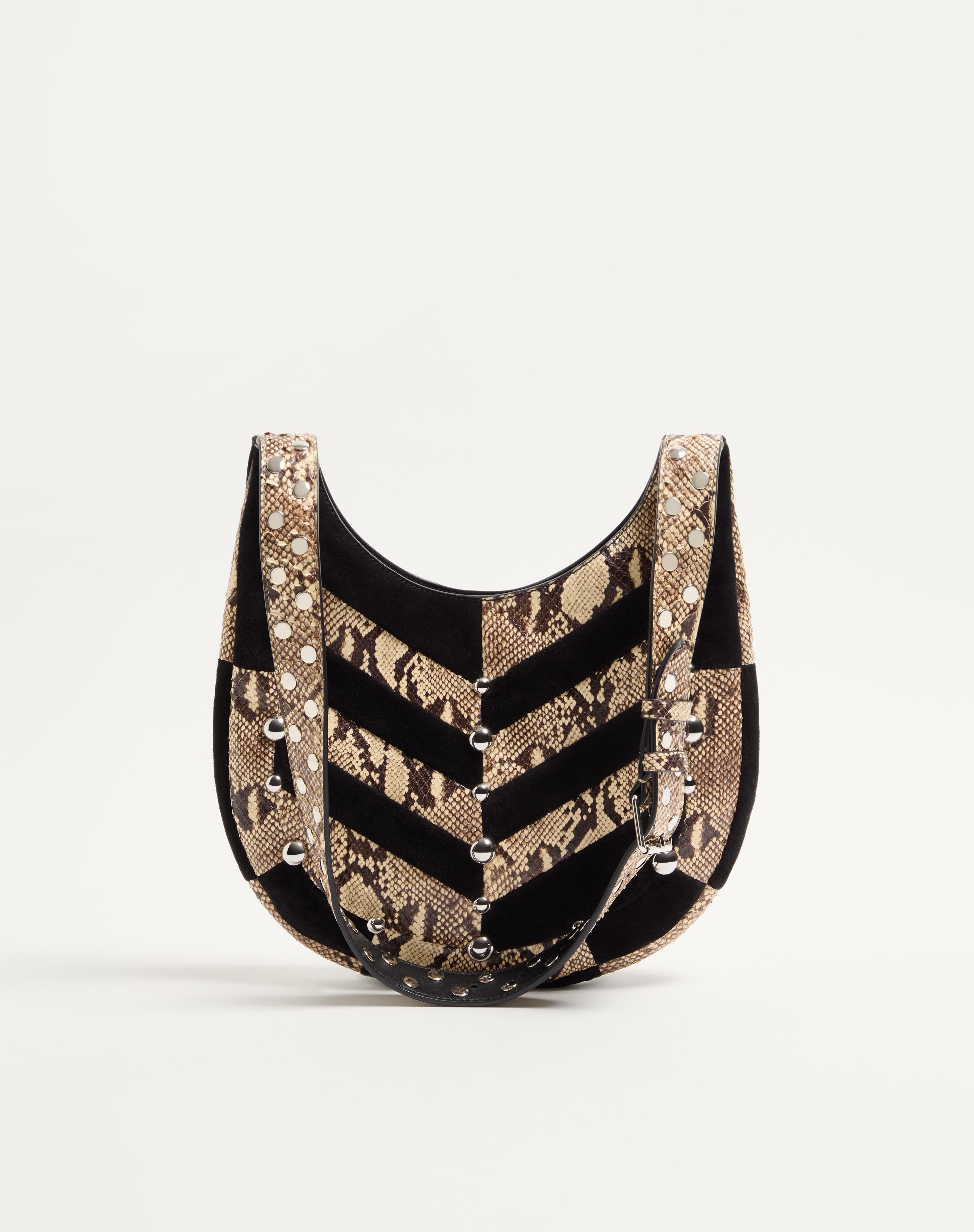 VALENTINO GARAVANI HOBOHO SMALL HOBO BAG IN PYTHON AND CHEVRON-PATTERNED SUEDE WITH STUDS - 4