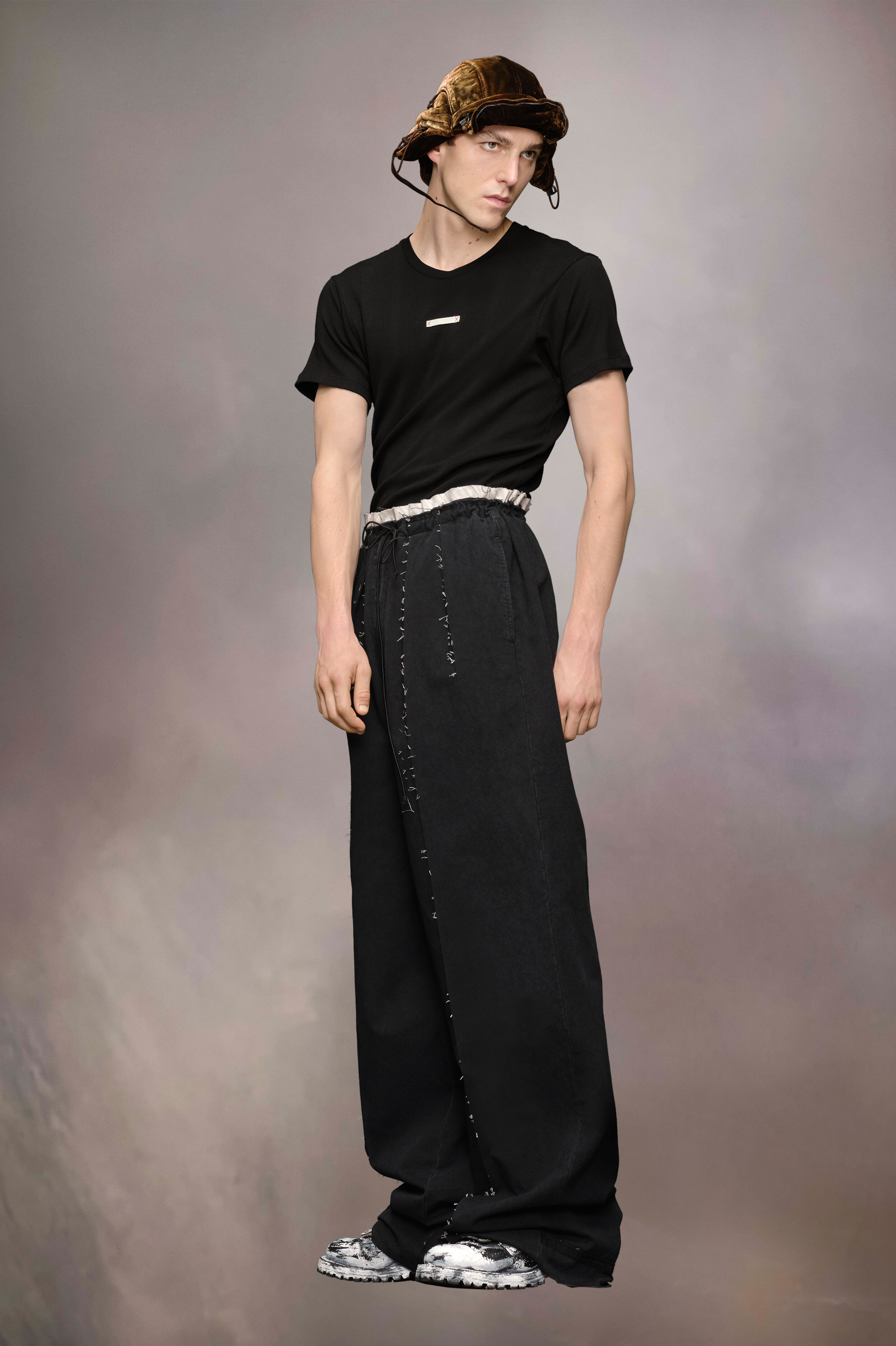 【Maison Margiela】Heavy Cotton Two Pleats Pants - Black Maison Margiela - Wide-Leg Pleated Twill Chinos - Black