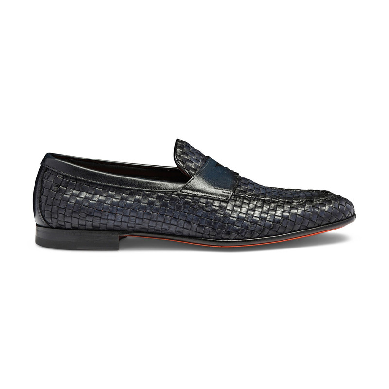 Men's blue woven leather penny loafer - 1