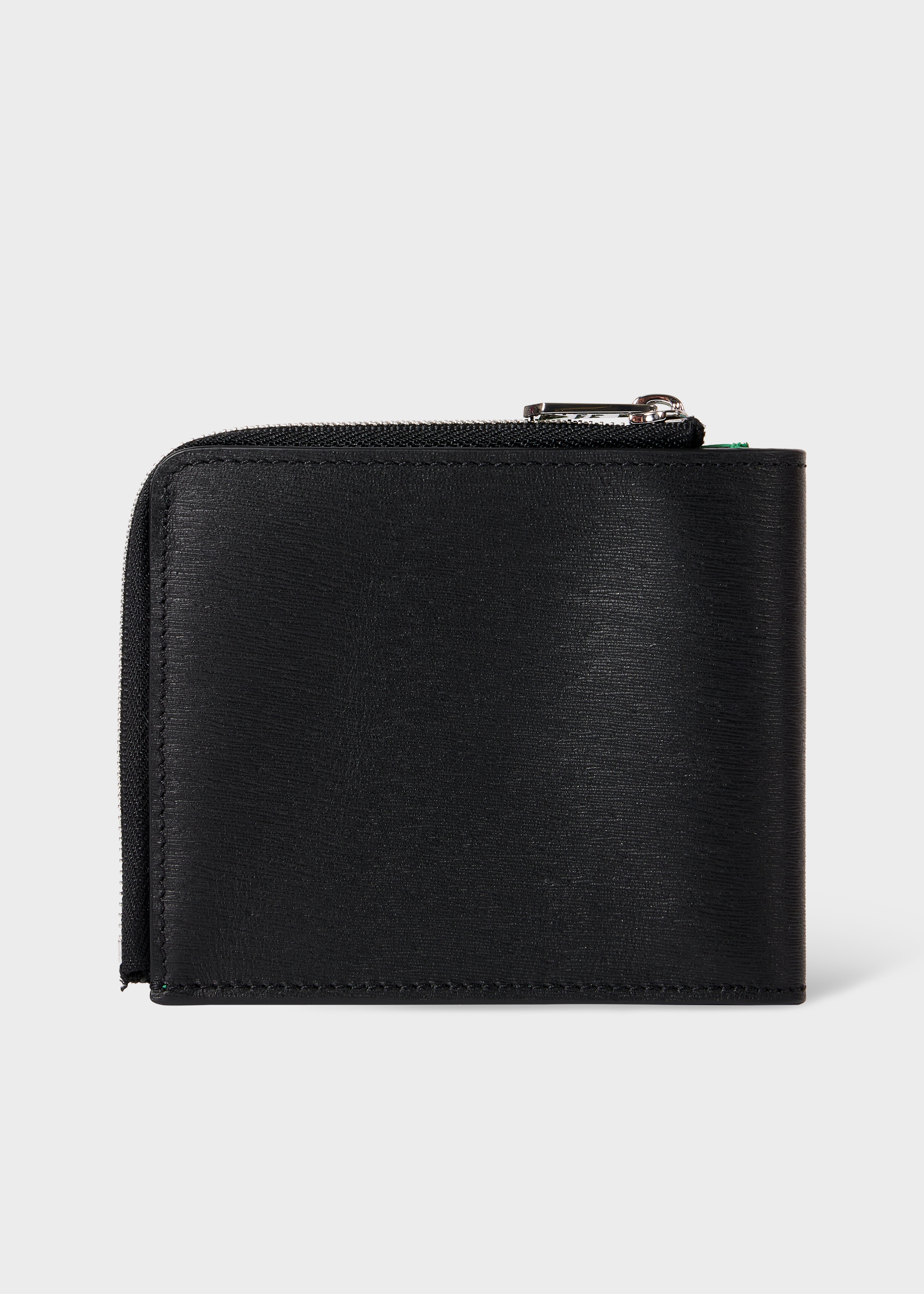 Black Grained Leather Contrast Interior Billfold and Coin Wallet - 2
