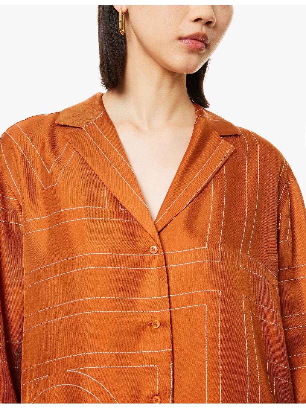Monogram-Stitch Silk Pyjama-Style Top - 5