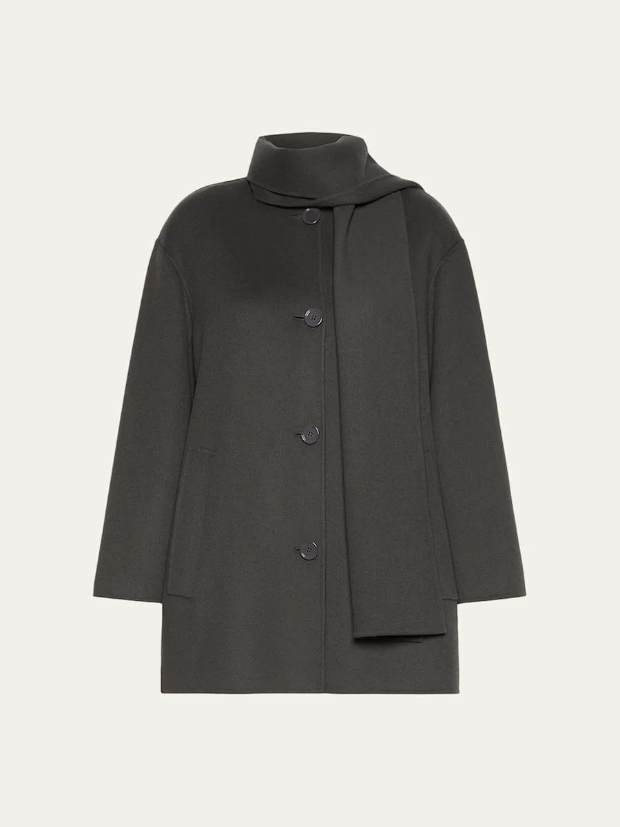 Alicia Neck-Scarf Wool Single-Breasted Coat - 1