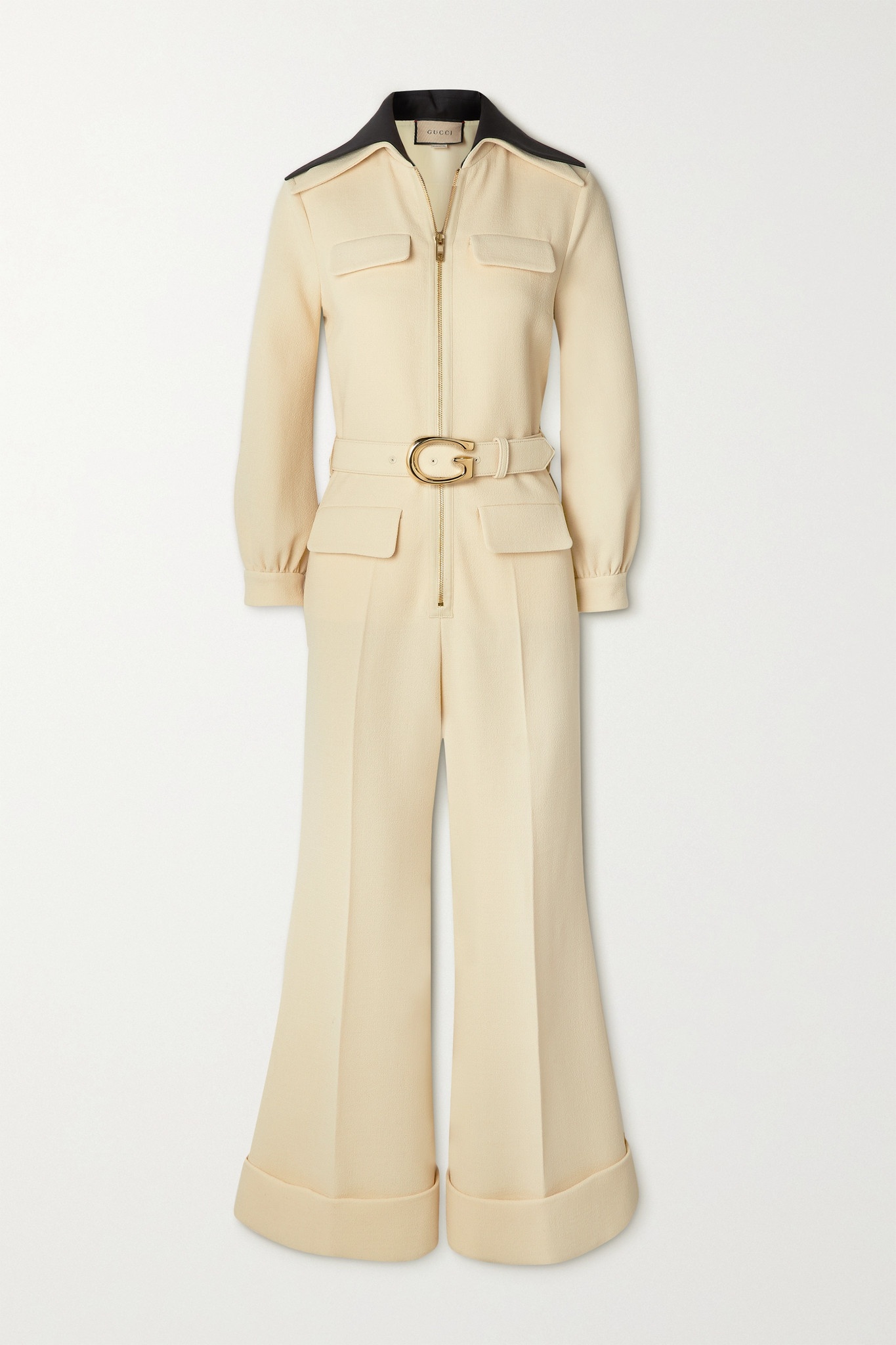 Belted two-tone wool-crepe jumpsuit - 1