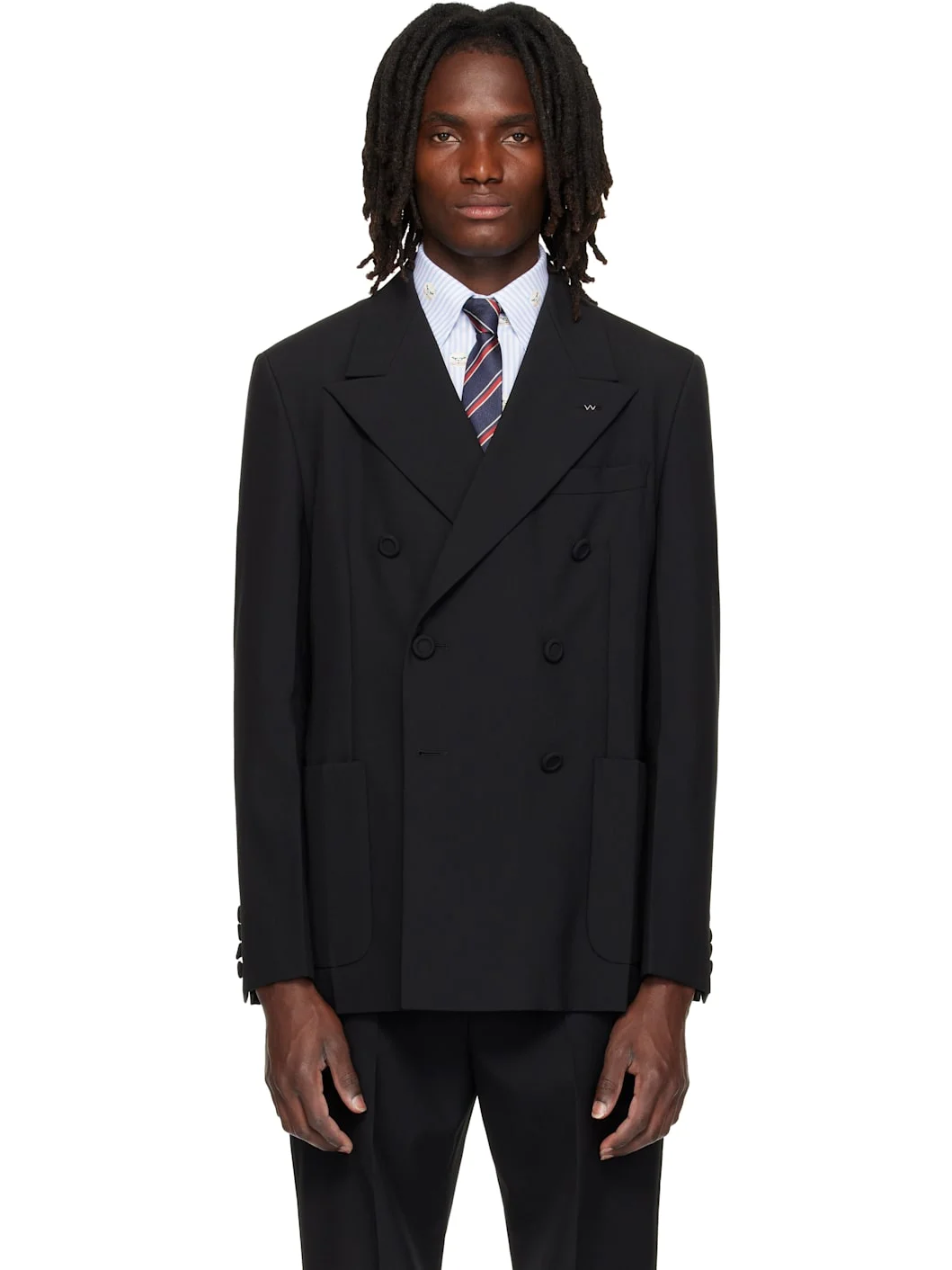 Black Double-Breasted Wool Blazer - 1