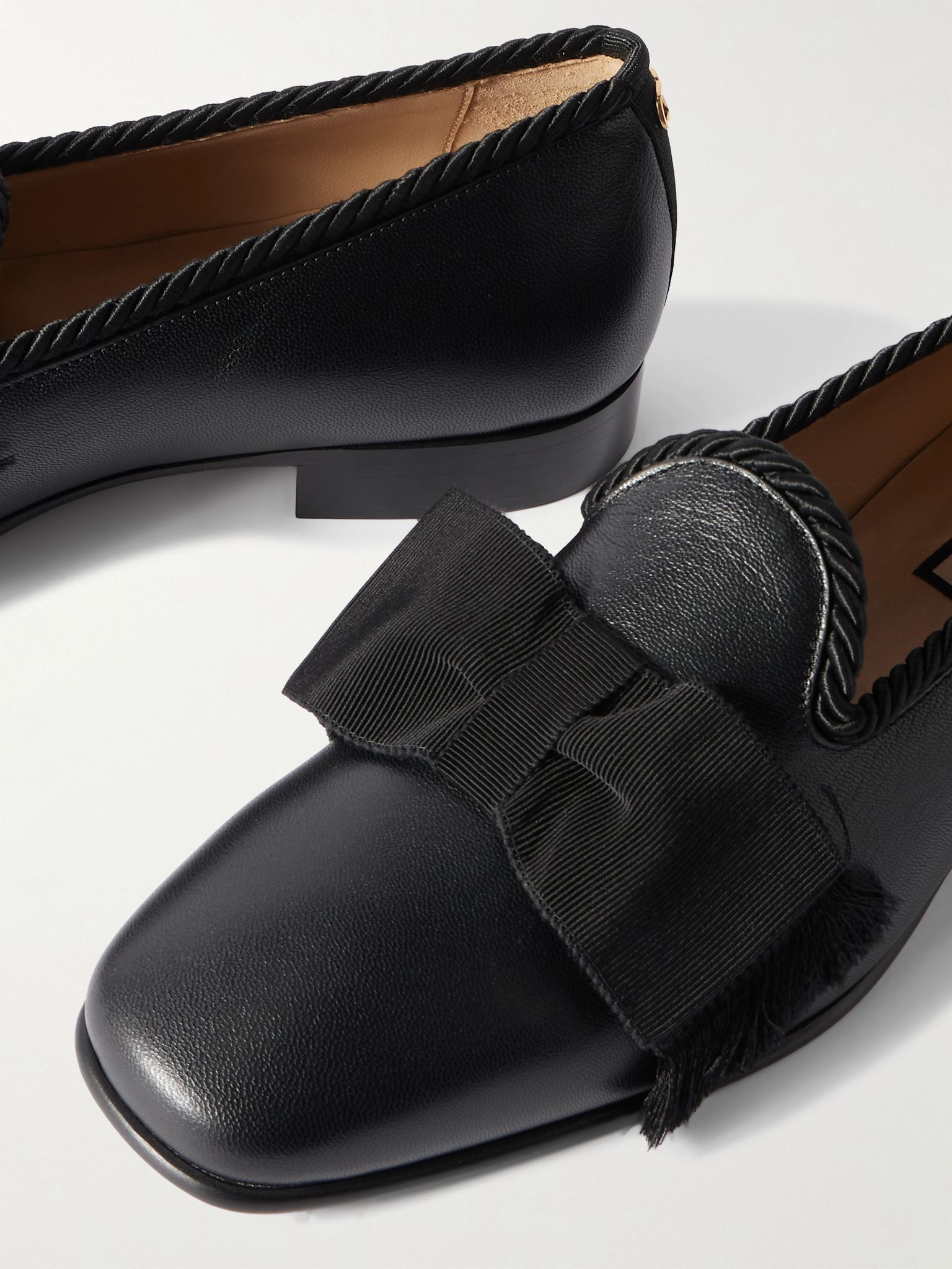 Bowow Frayed Grosgrain-Trimmed Leather Loafers Black - 5
