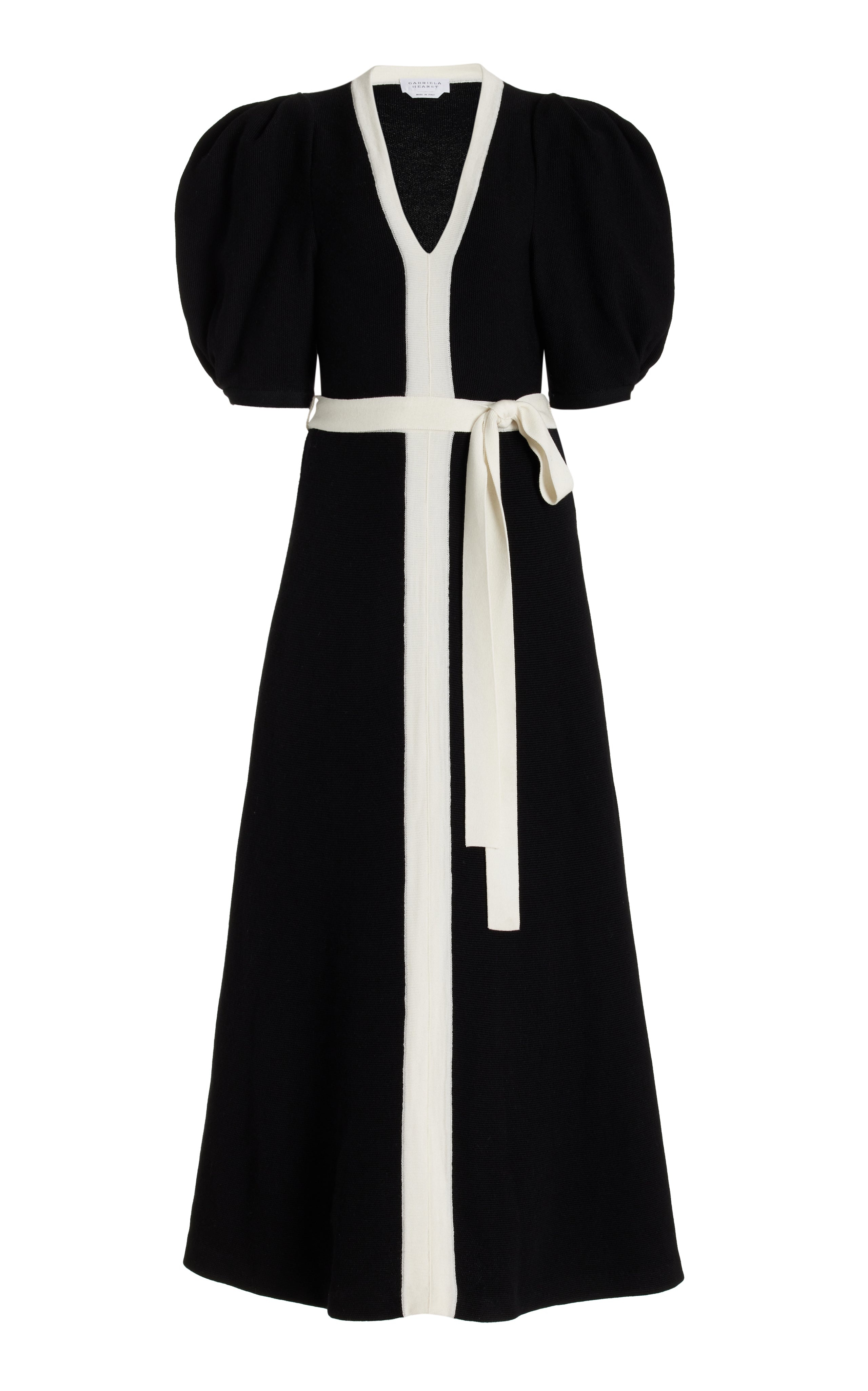 Lilias Dress in Black & Ivory Merino Wool - 1