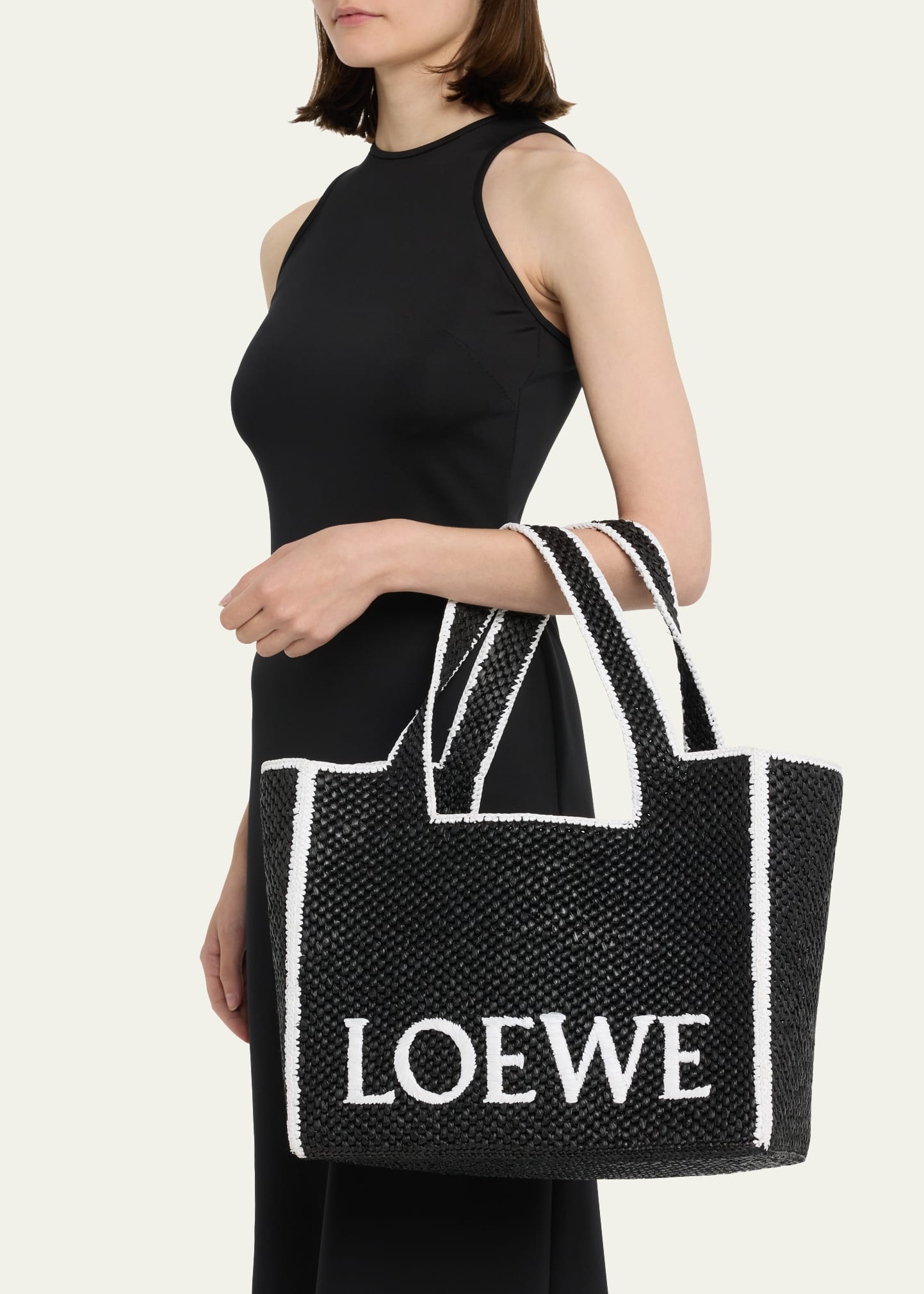 x Paula’s Ibiza Logo Large Bicolor Raffia Tote Bag - 2