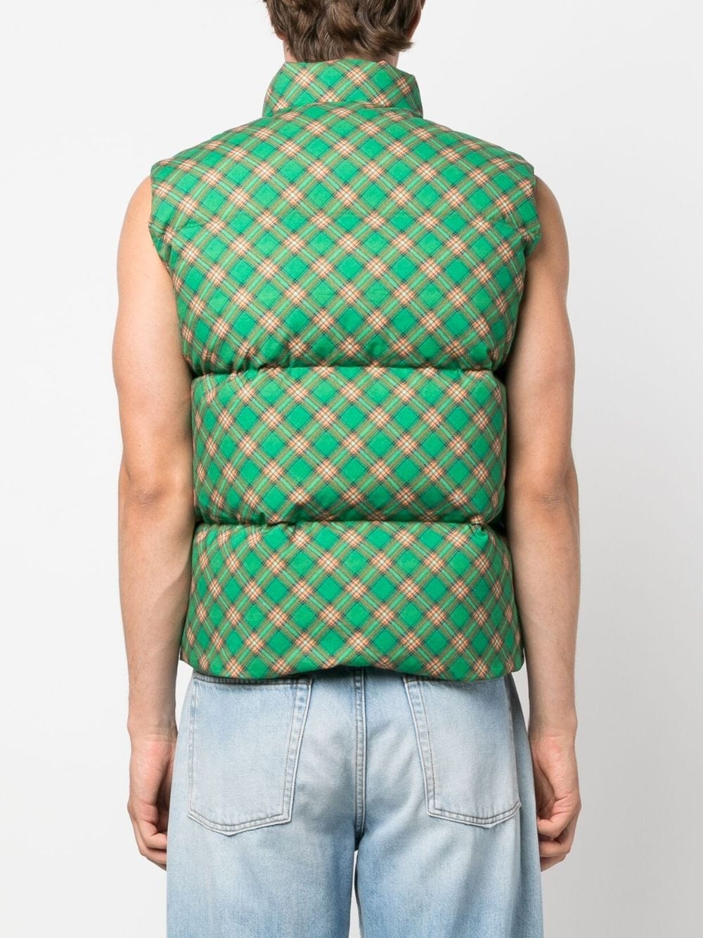 checked quilted down gilet - 5