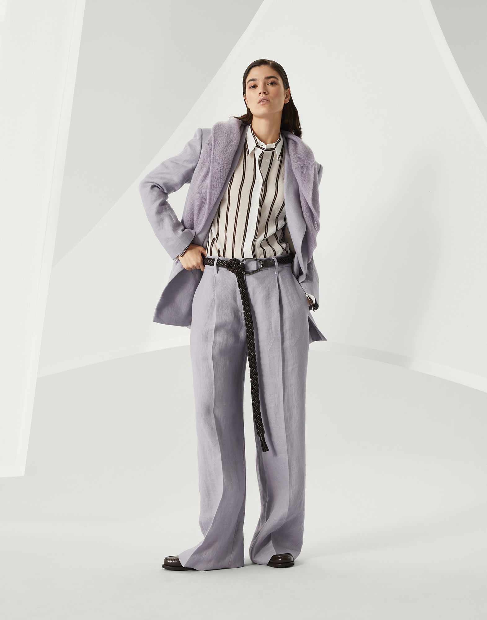 Dyed hemp and linen gabardine loose pleated trousers with monili - 4