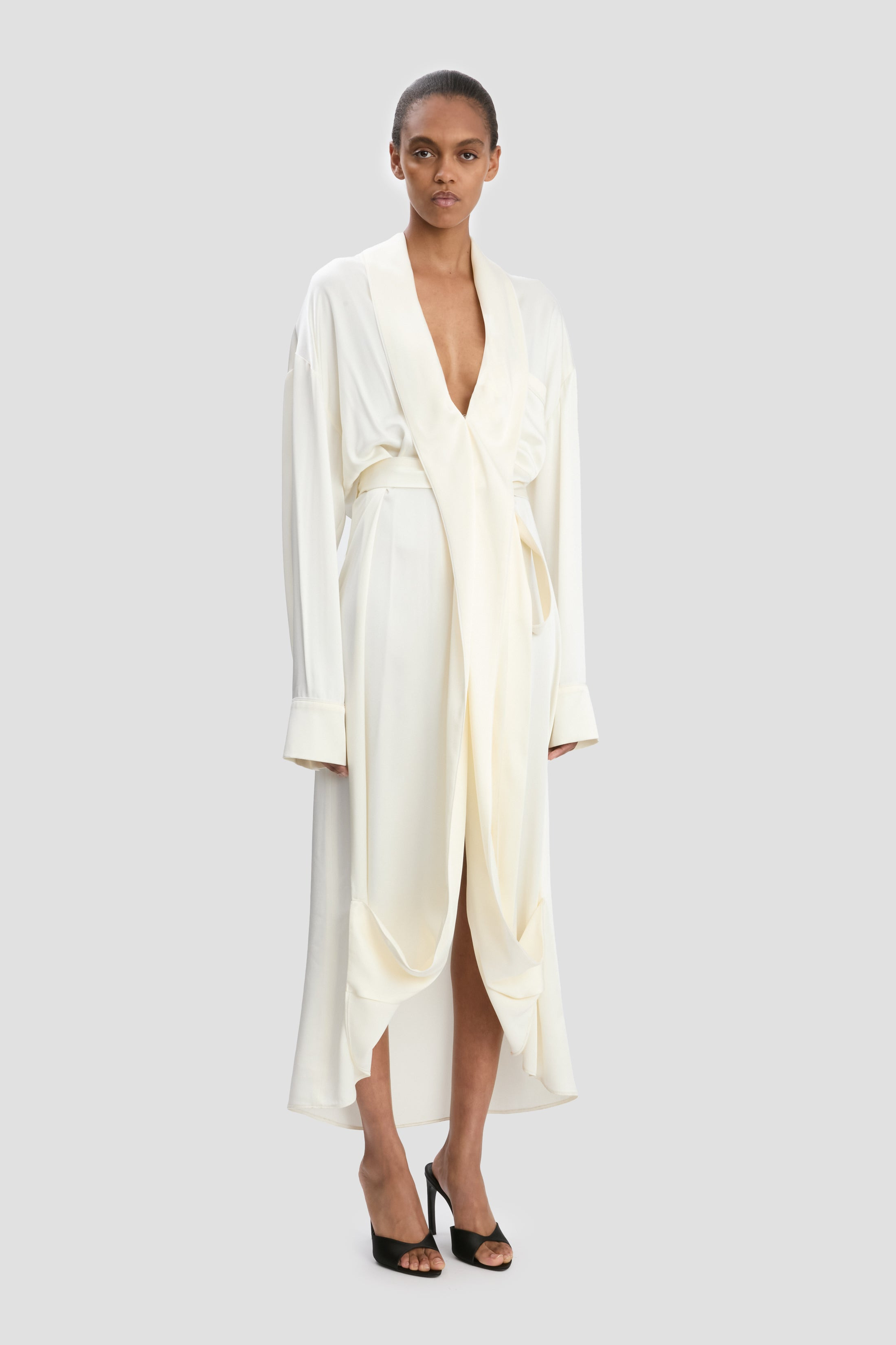 Wrap Detail Midi Dress In Ivory - 4