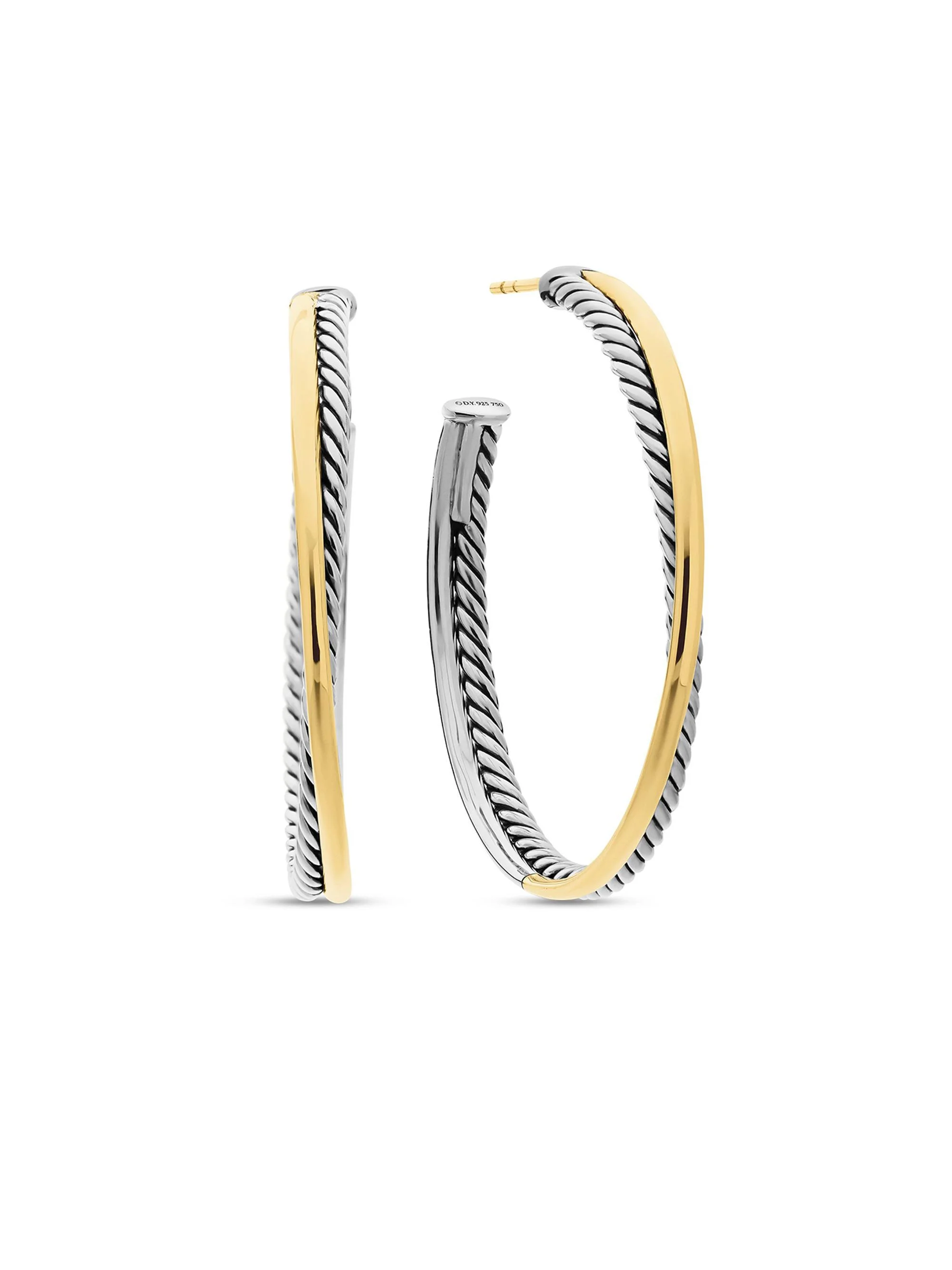Women's Crossover Hoop Earrings in Sterling Silver with 18K Yellow Gold, 44mm - Silver - 1