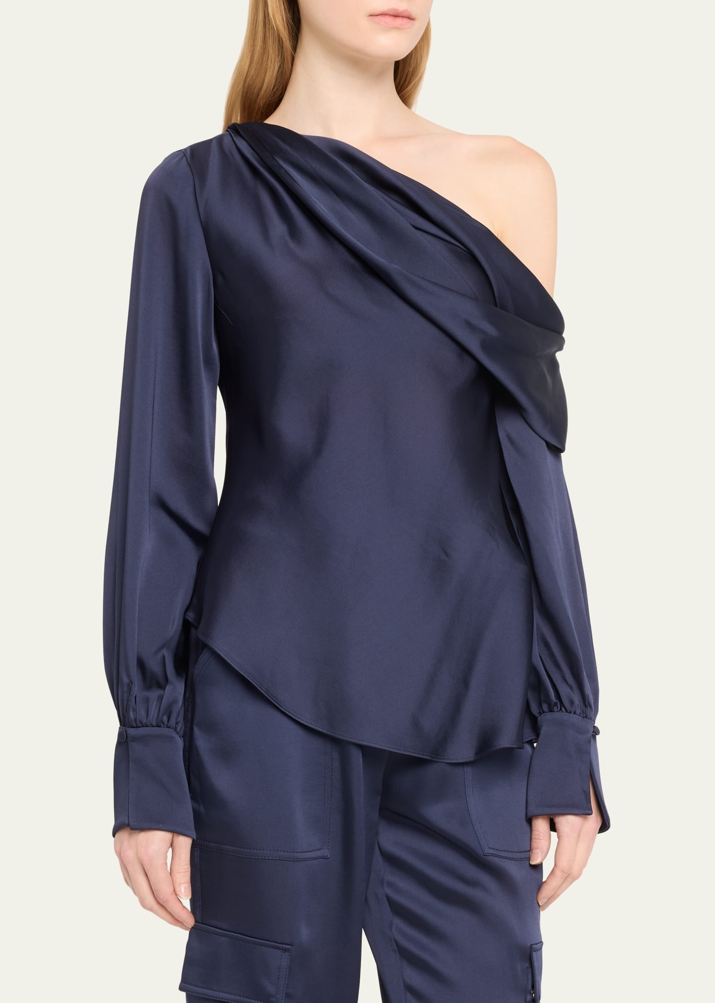 Alice Draped Satin One-Shoulder Top - 4