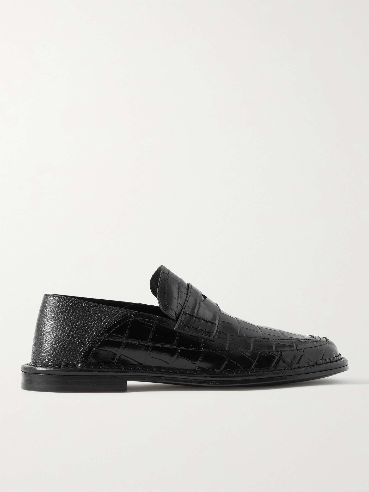 Collapsible-Heel Croc-Effect and Full-Grain Leather Penny Loafers - 1