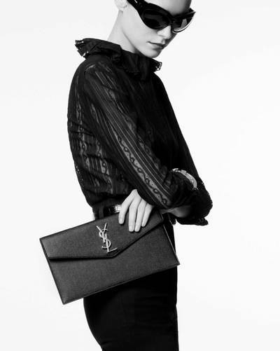 SAINT LAURENT uptown pouch in crocodile embossed shiny leather outlook