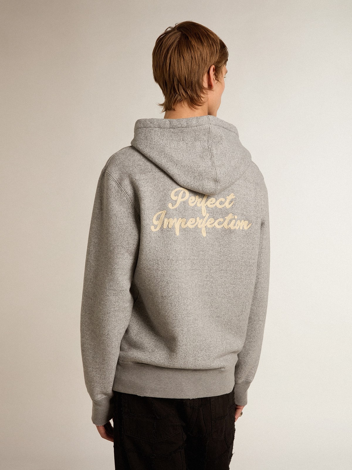 Gray melange cotton sweatshirt with hood - 4