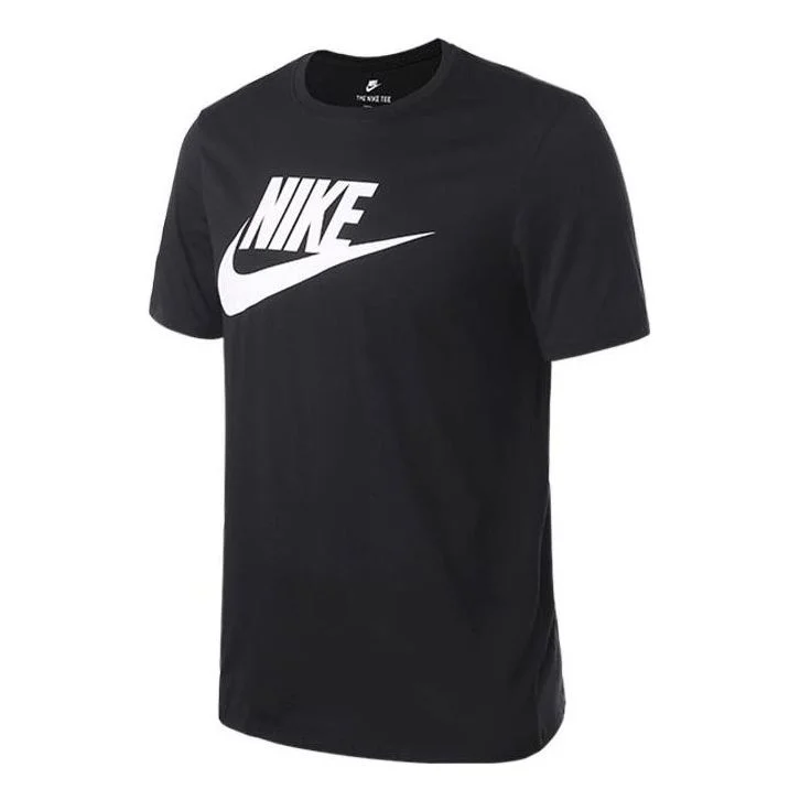 Men's Nike Large Logo Printing Round Neck Short Sleeve Black T-Shirt 940432-013 - 1