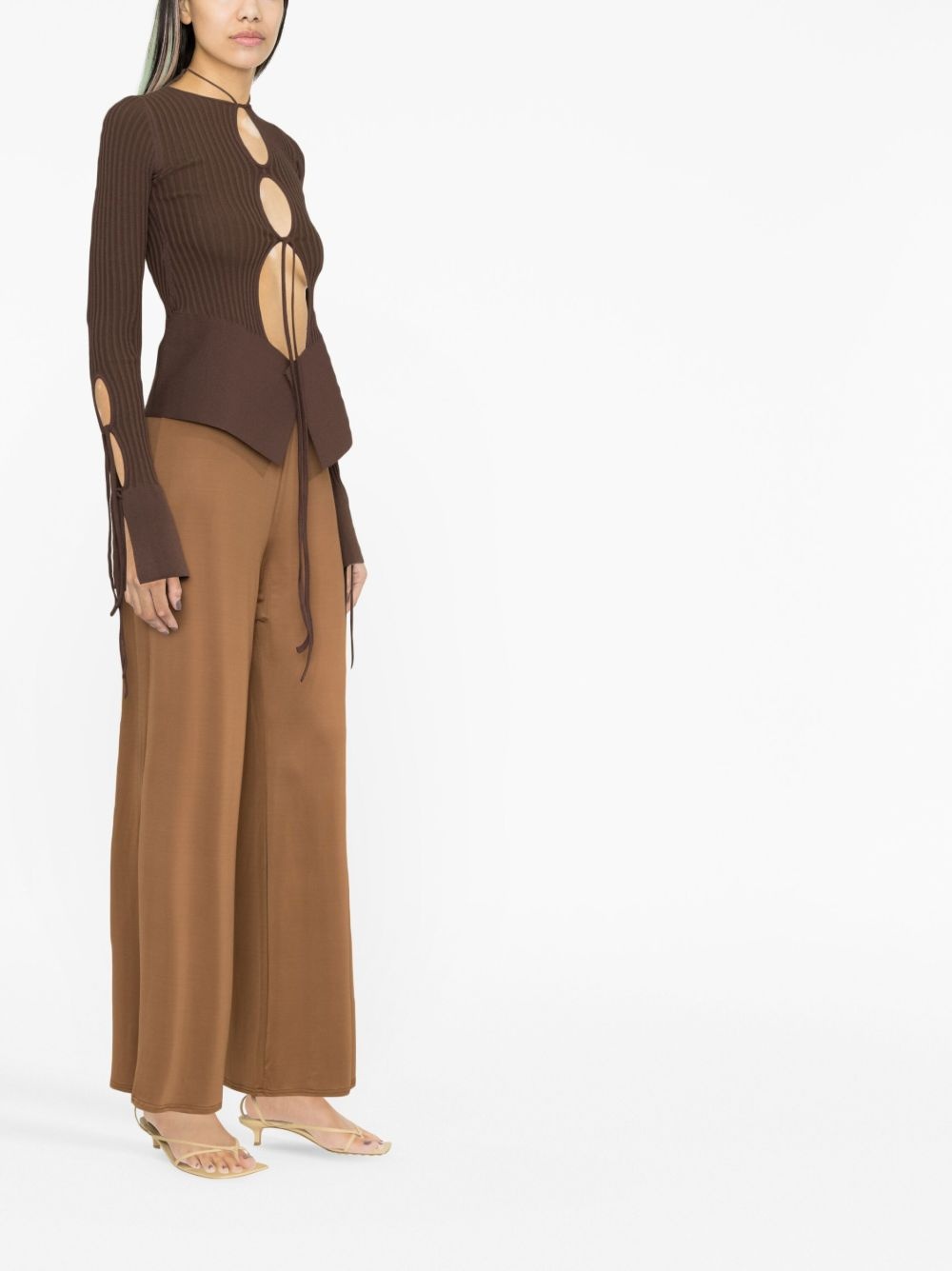 tie-fastening long-sleeve knitted top - 4