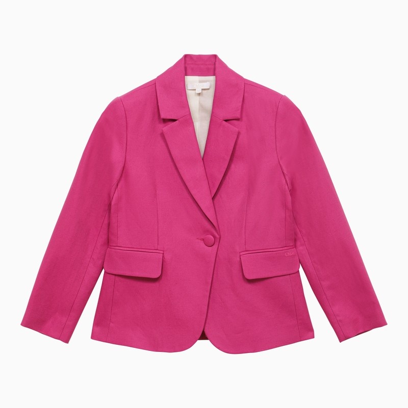 Pink single-breasted jacket in linen and cotton - 1