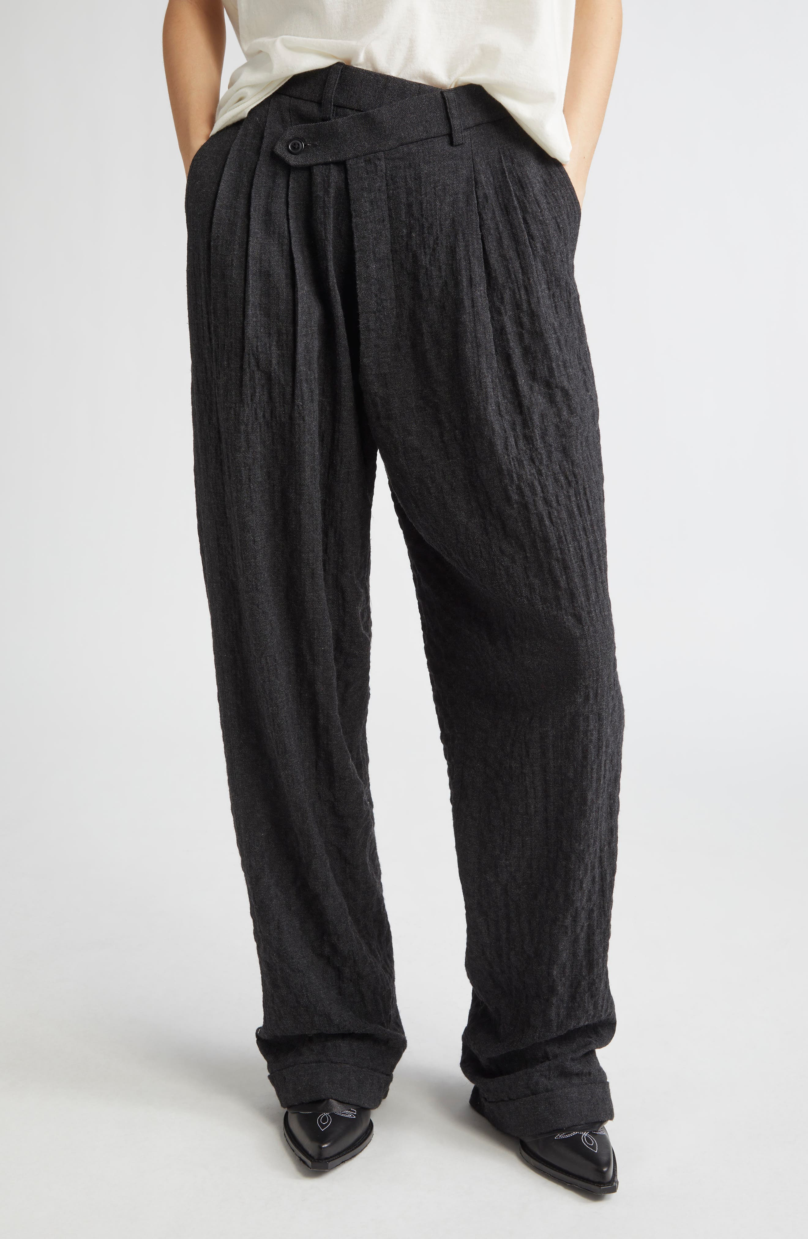 R13 Triple Pleat Crossover Trousers in Charcoal at Nordstrom - 1