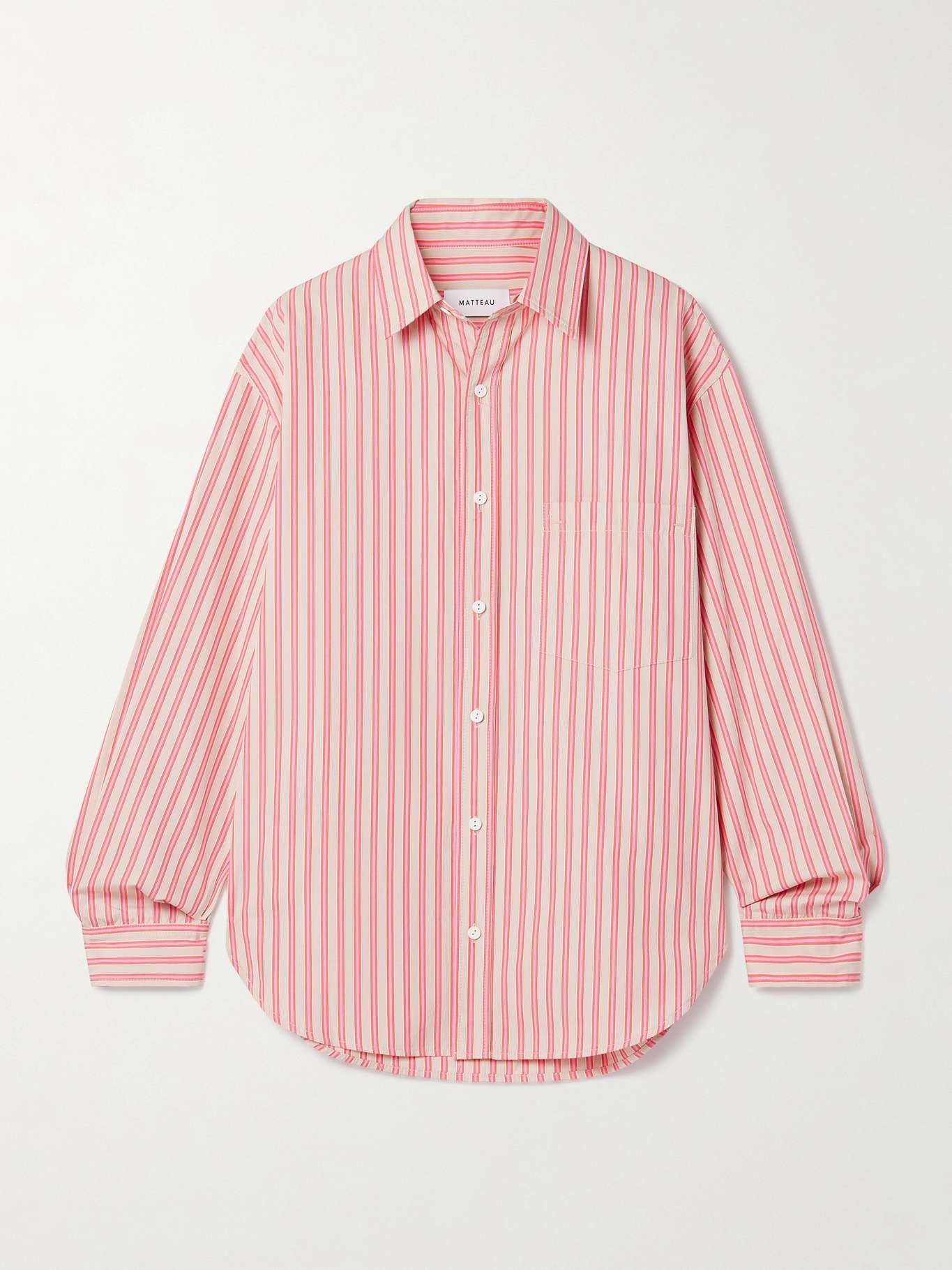 Striped organic cotton-poplin shirt Pink - 1