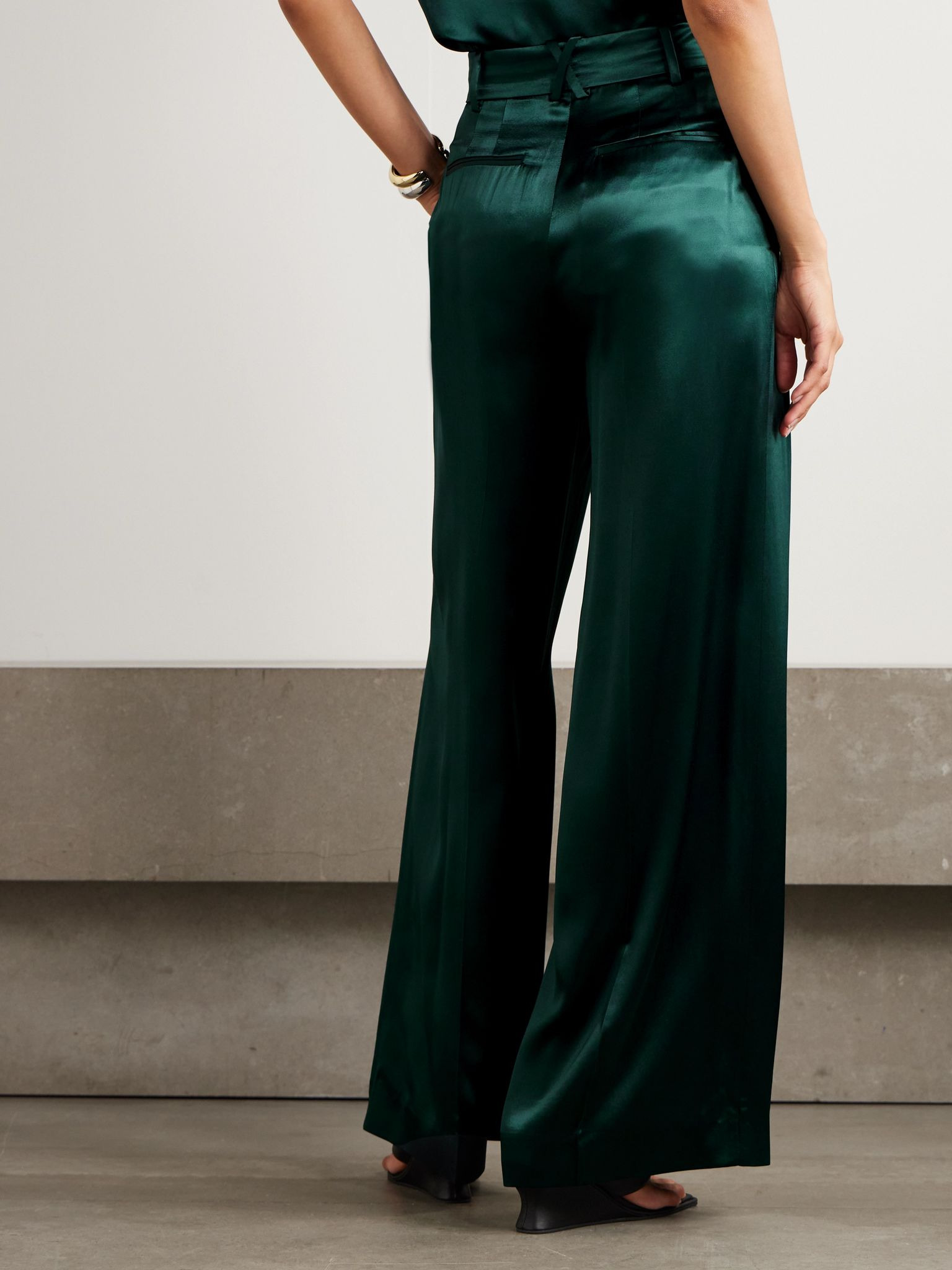 Pleated satin wide-leg pants Green - 4