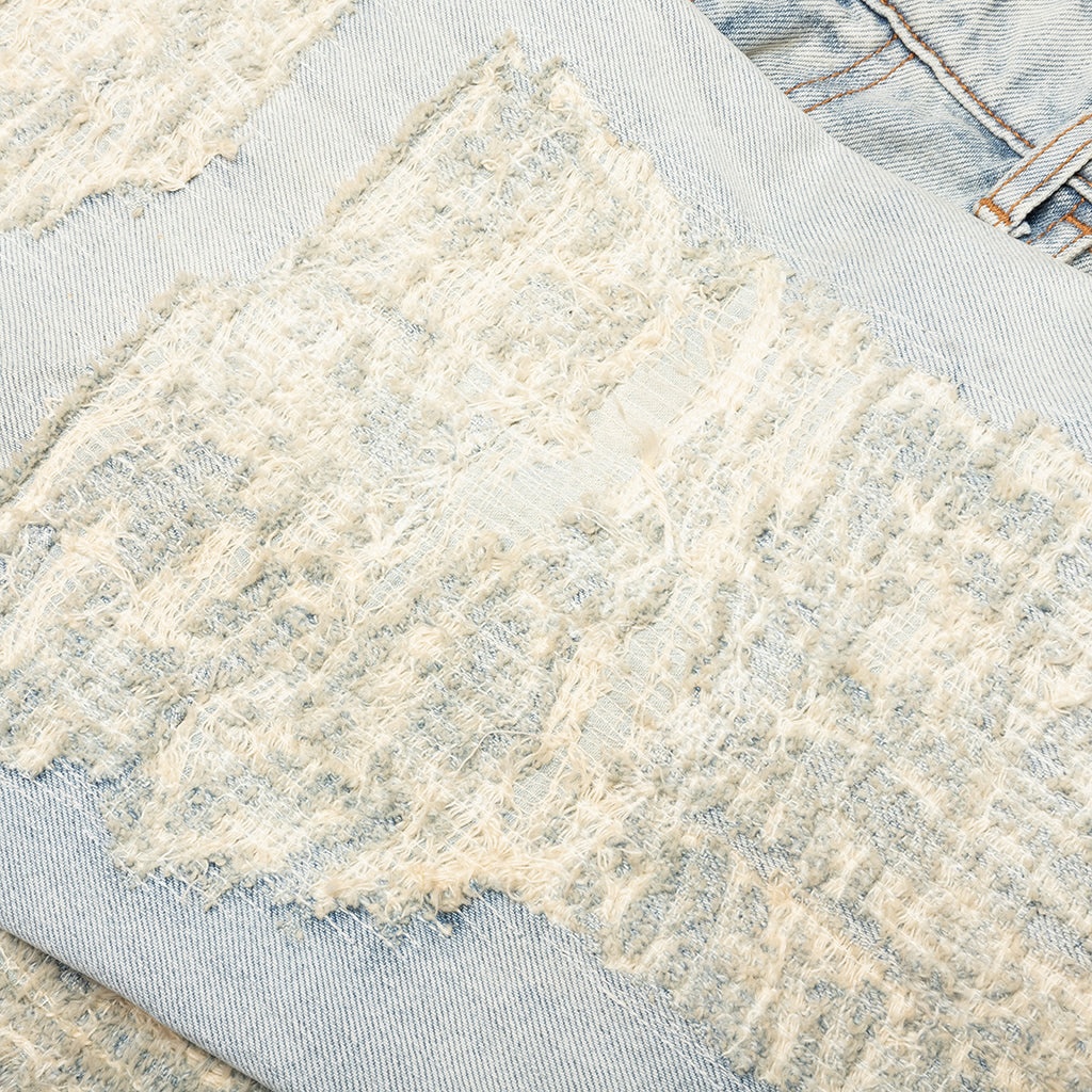 DESTROYED EMBROIDERY JEAN - TAN DENIM BLUE - 4