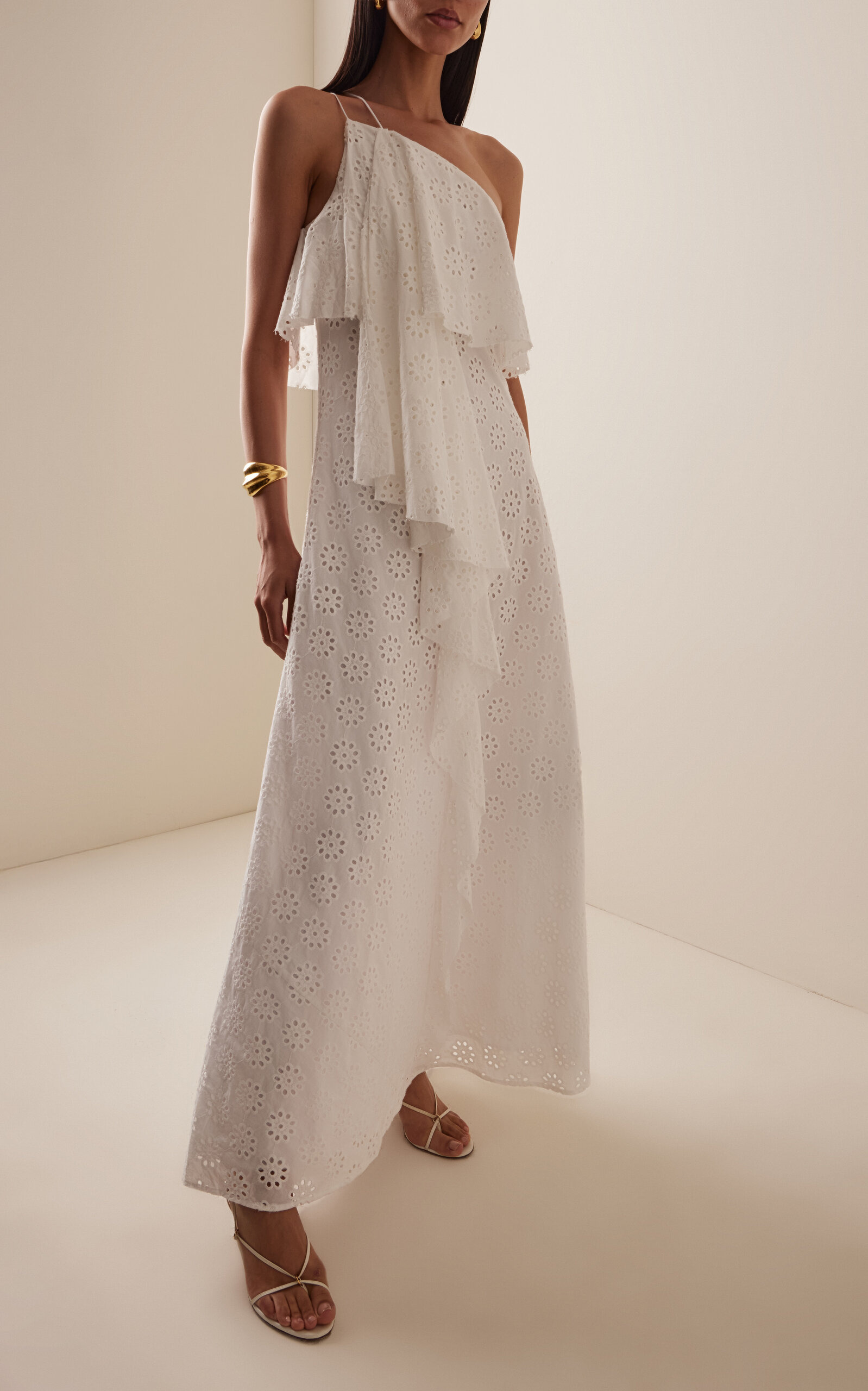 Isa One-Shoulder Broderie Anglaise Cotton Maxi Dress white - 2