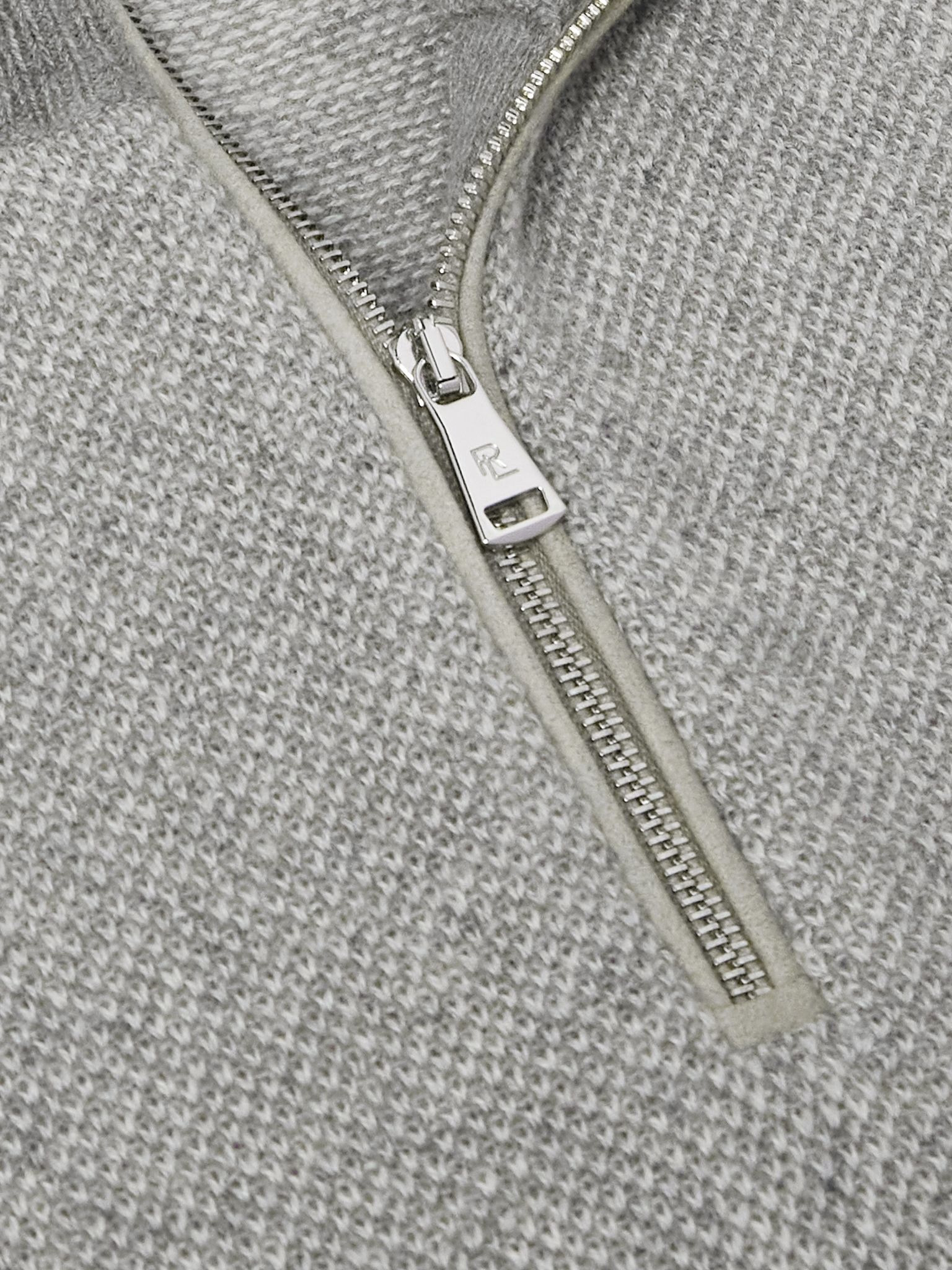 Slim-Fit Suede-Trimmed Cashmere Half-Zip Sweater Gray - 5