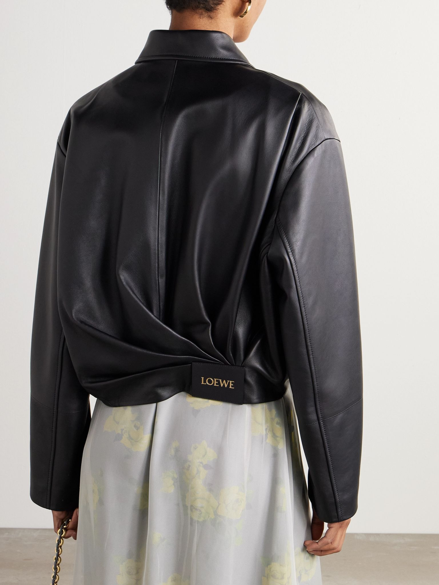 Gathered leather jacket Black - 4