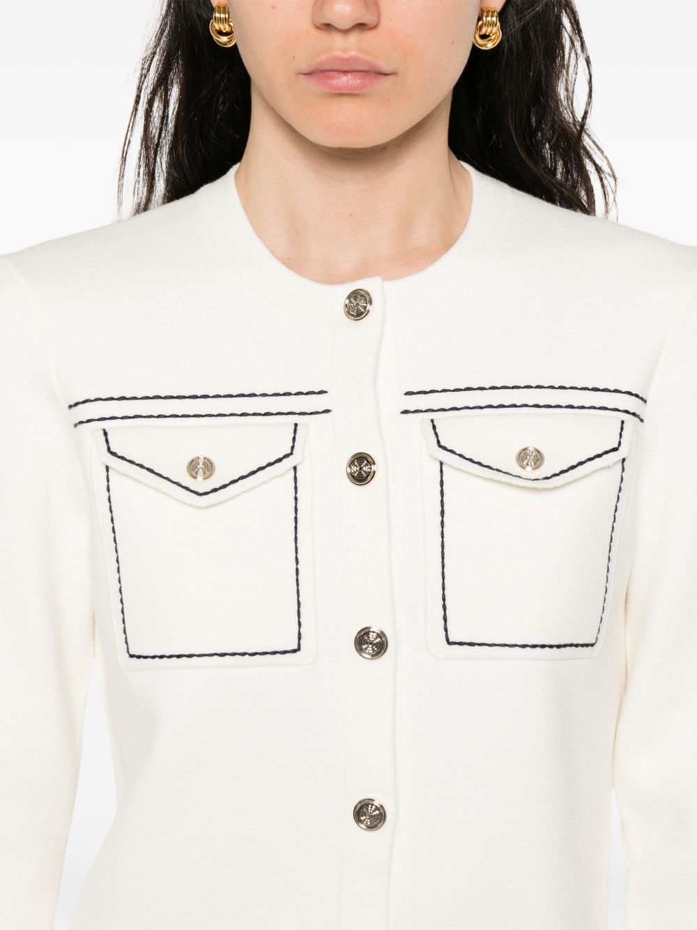 contrast-stitch cardigan - 5
