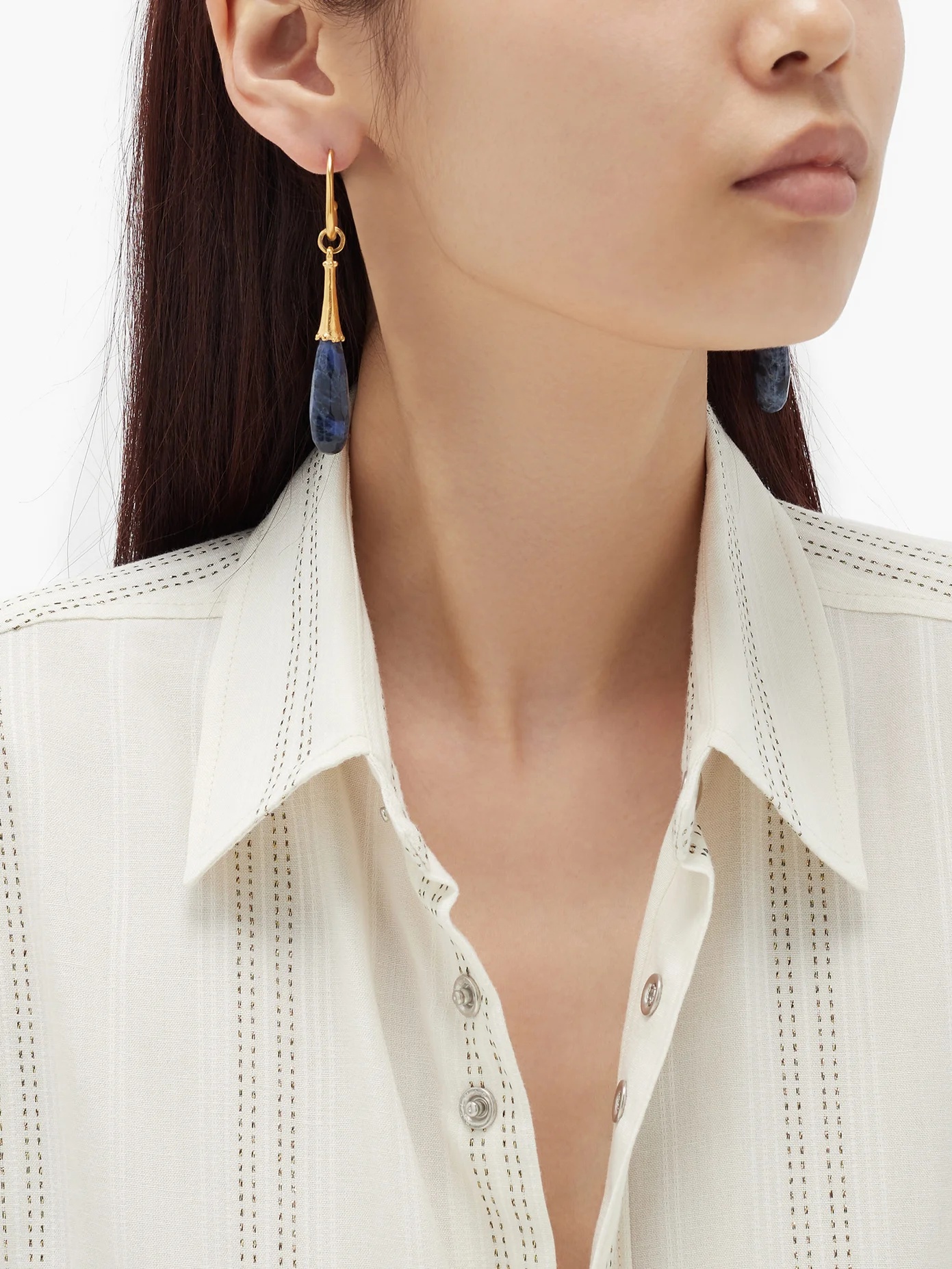 YSL-engraved stone drop earrings - 2