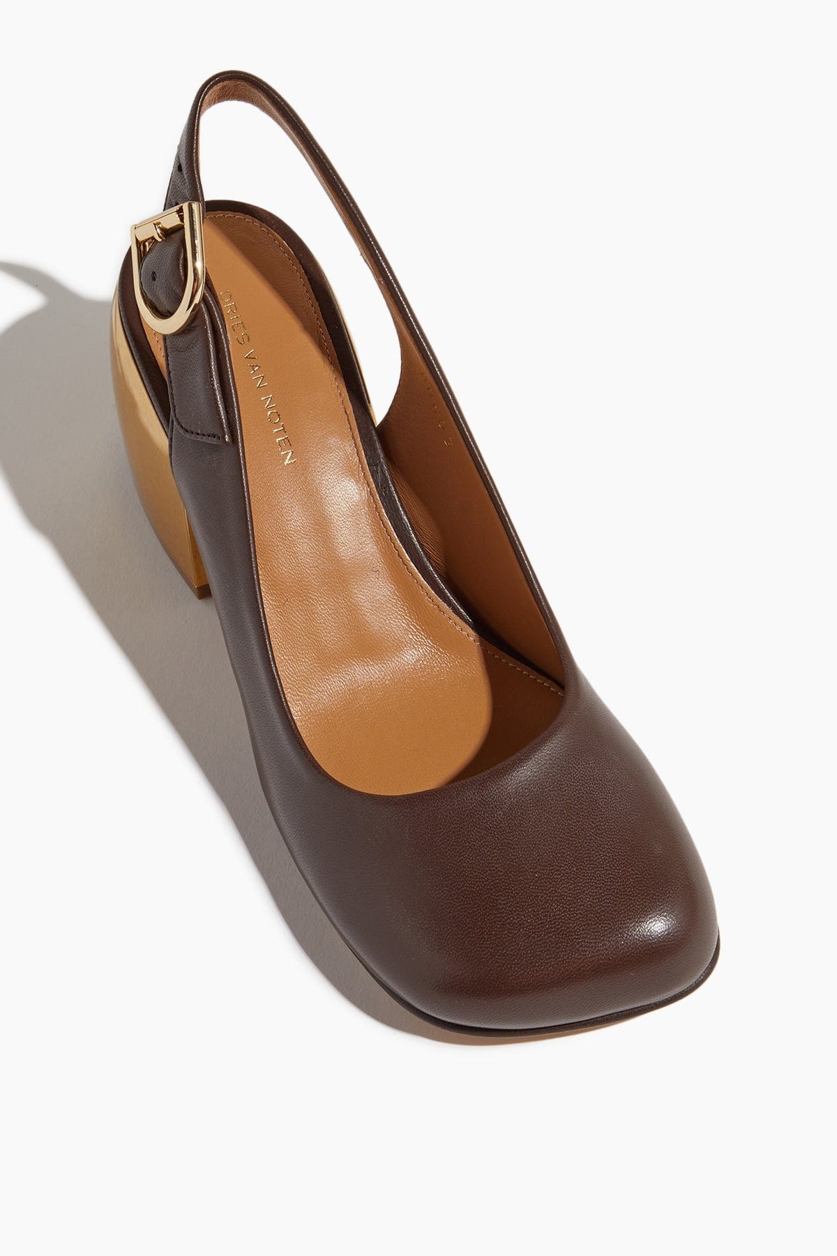 Sling Back Pump with Gold Heel in Brown - 4