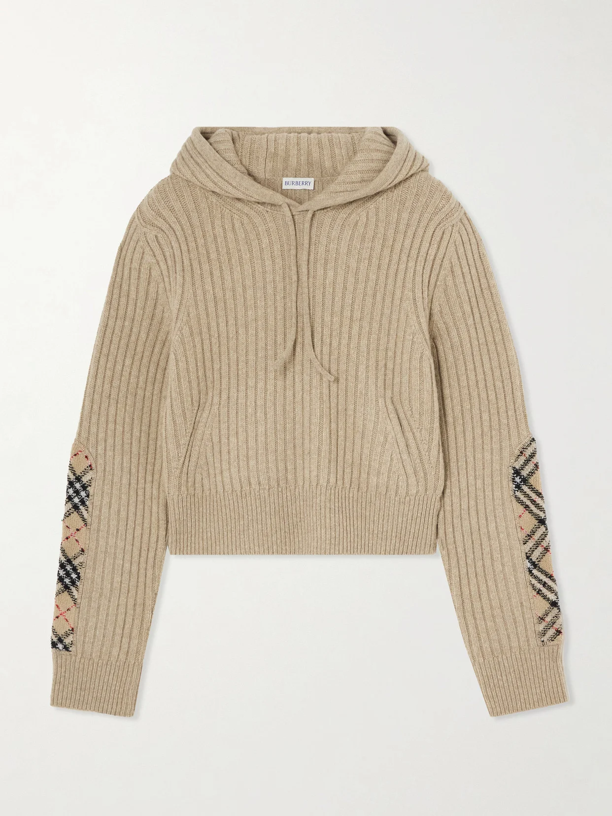 Checked Bouclé-trimmed Ribbed Wool And Cashmere-blend Hoodie - 1