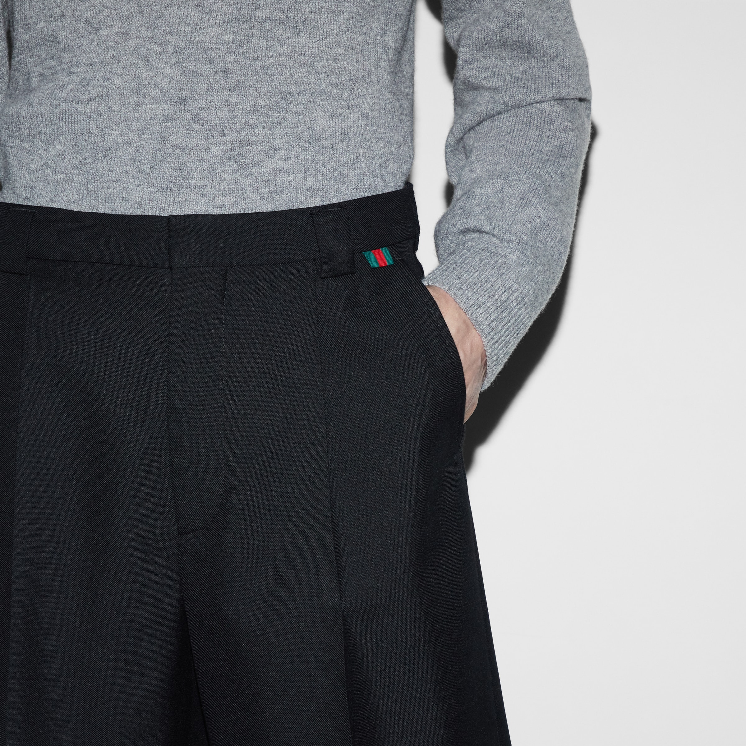 Wool blend twill short with Web - 5