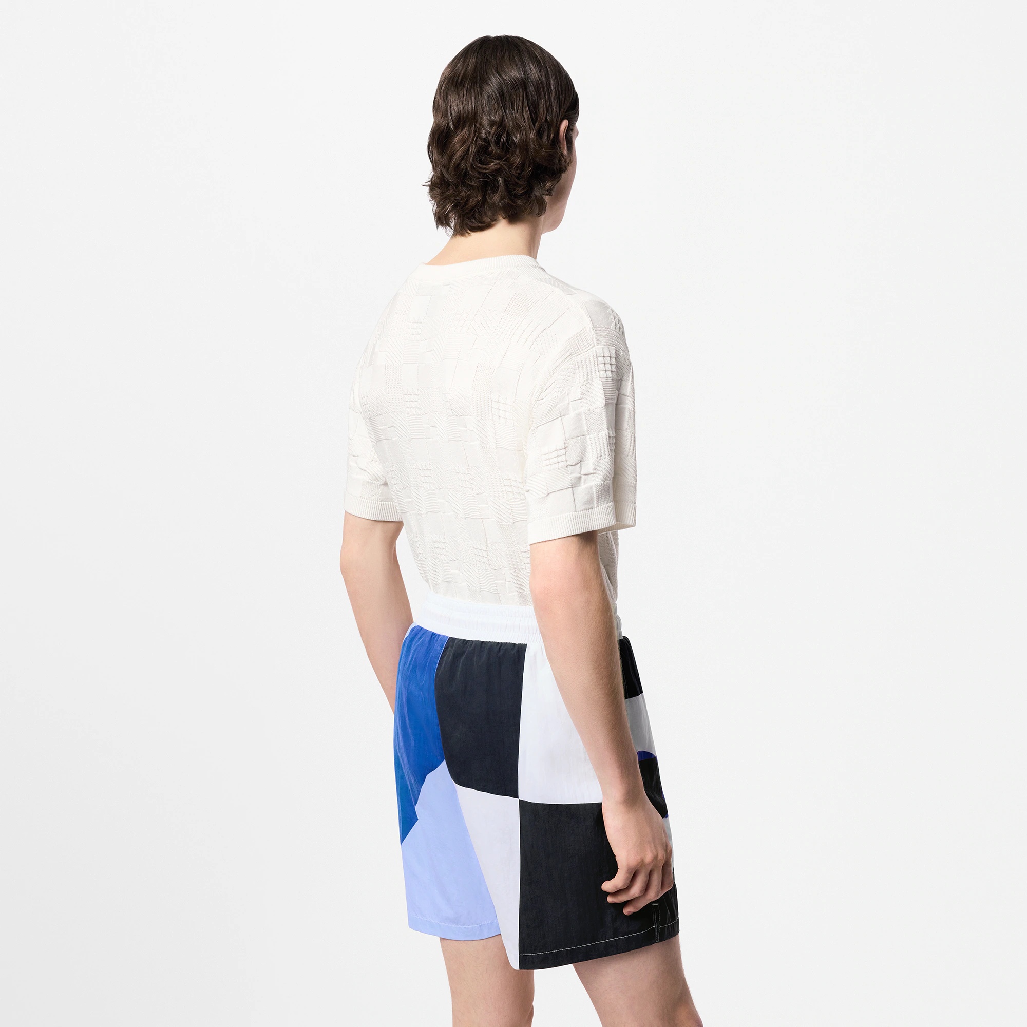 Damier Jacquard Short-Sleeved Cotton Crewneck - 5