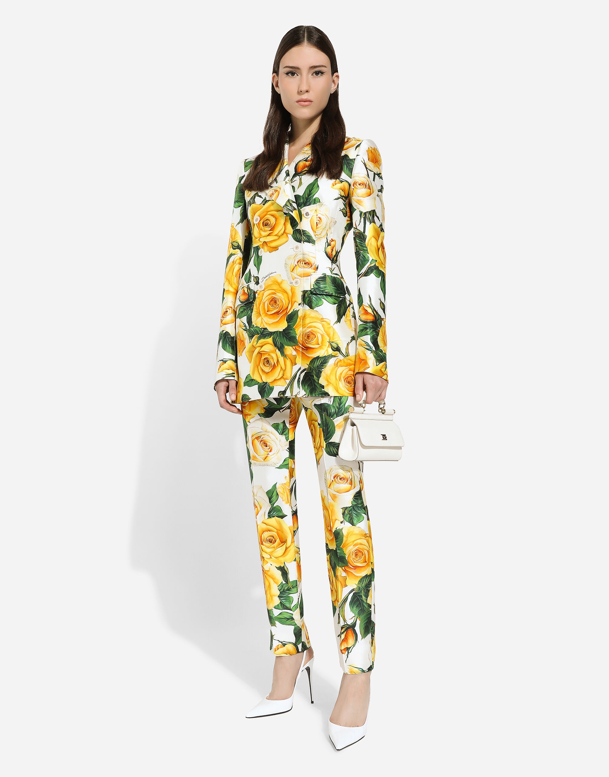 Double-breasted Turlington jacket in yellow rose-print mikado - 5