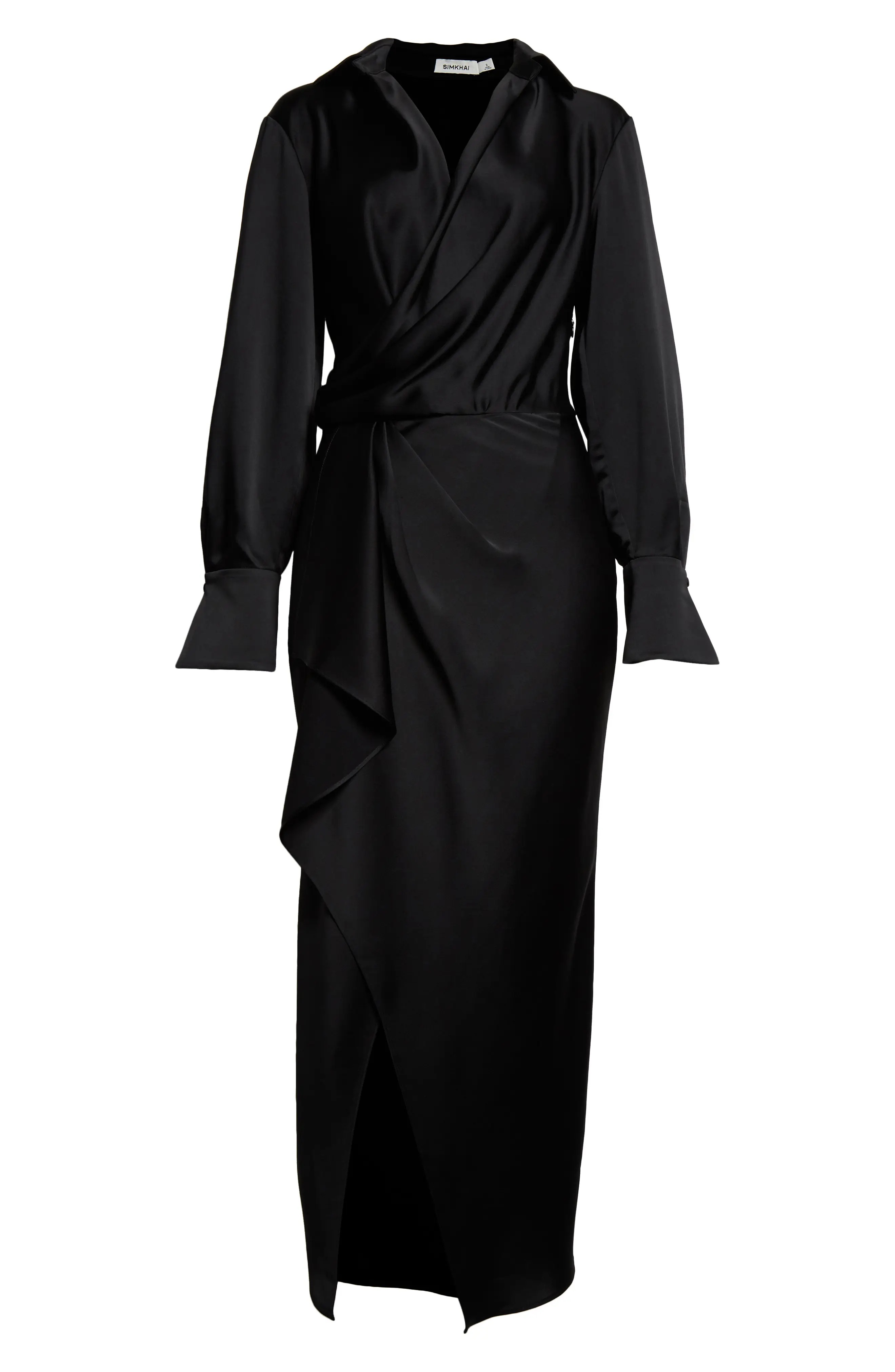 Talita Long Sleeve Faux Wrap Satin Dress - 5