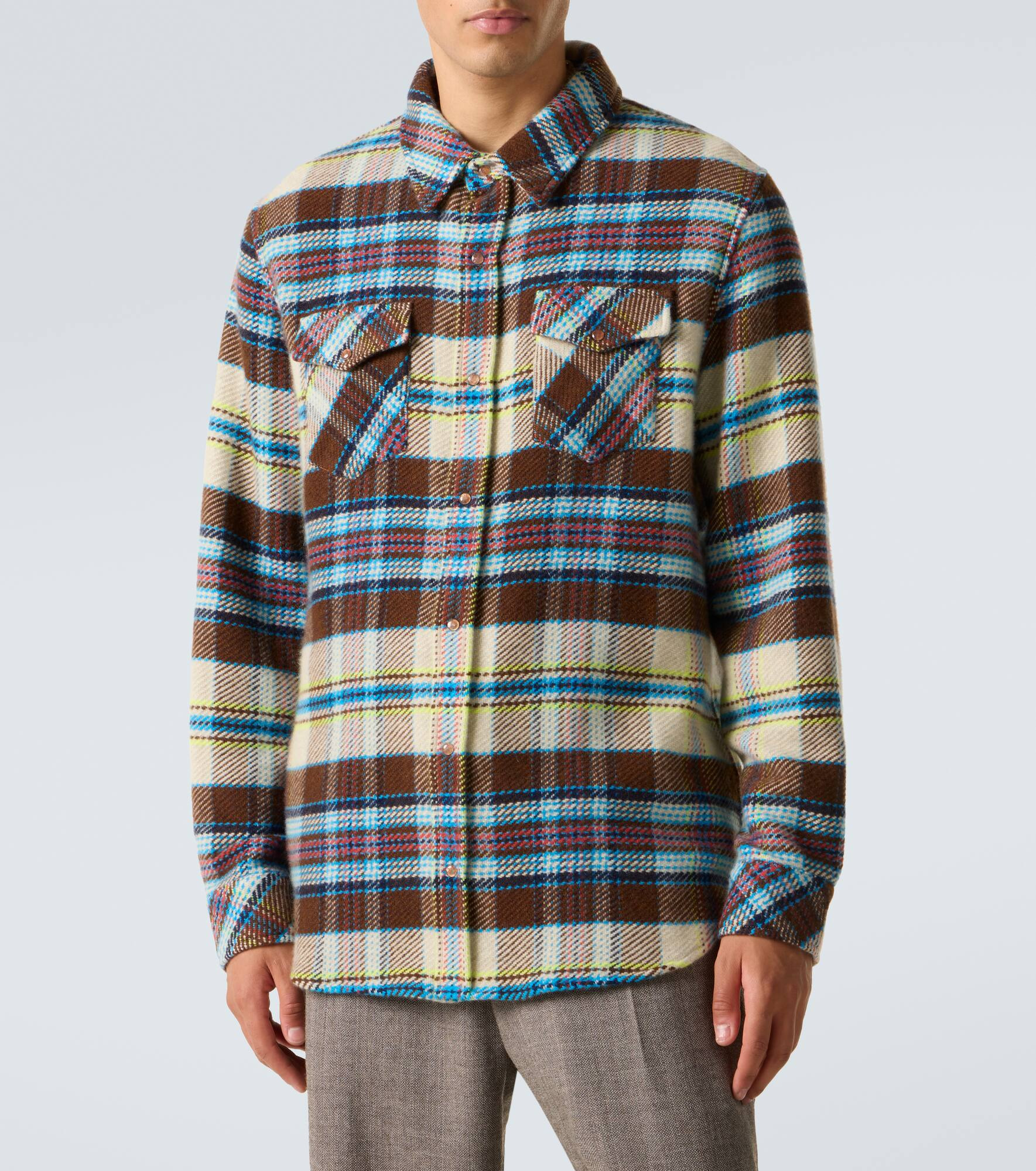 Plaid cashmere shirt with sunstone - 3