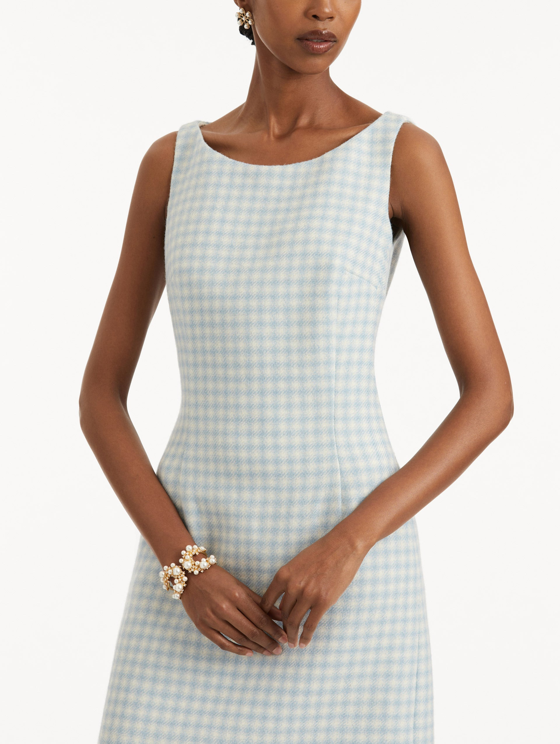 CHECKED TWEED SLEEVELESS DRESS - 5