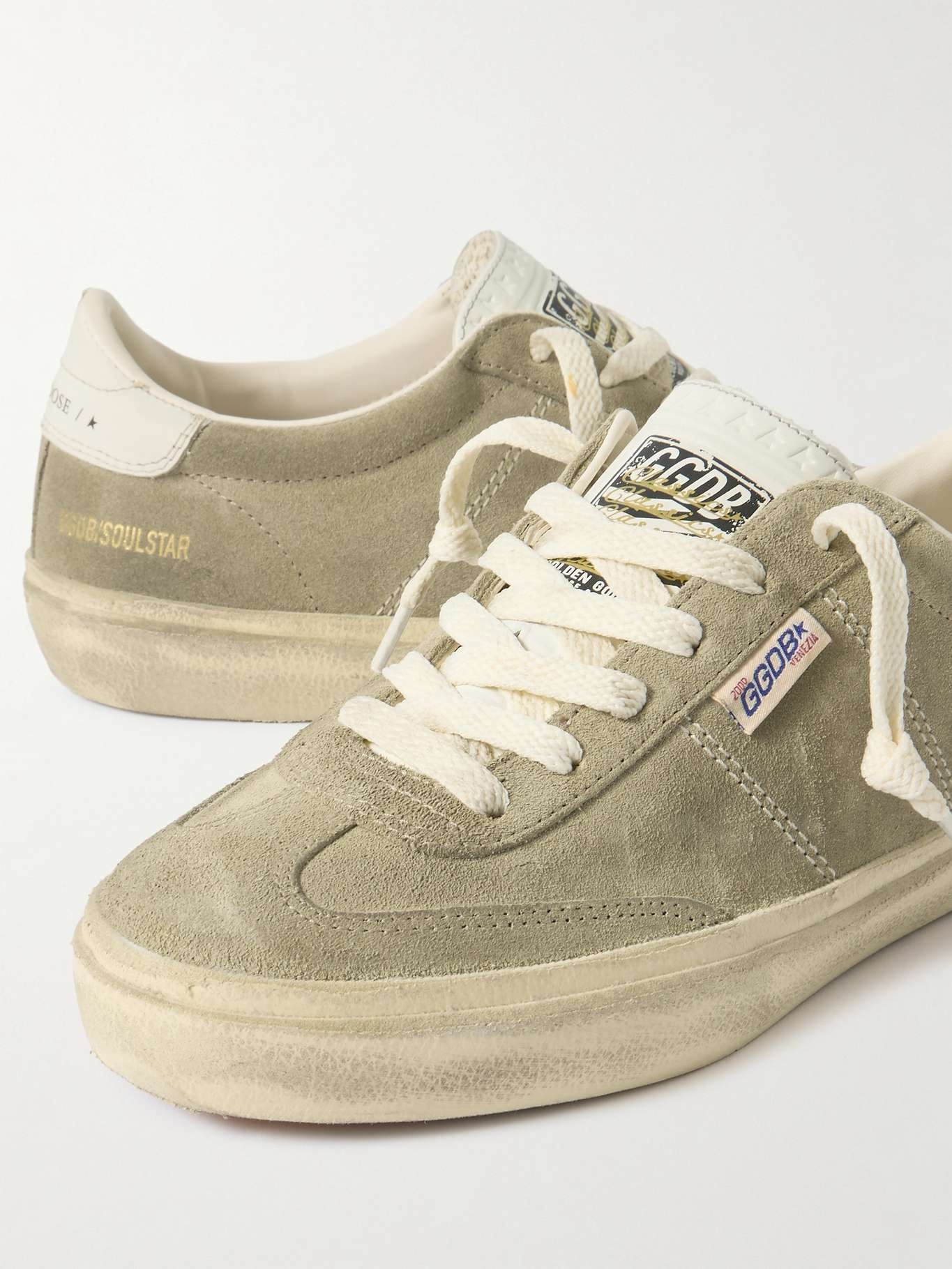 Soul-Star distressed leather-trimmed suede sneakers Taupe - 4