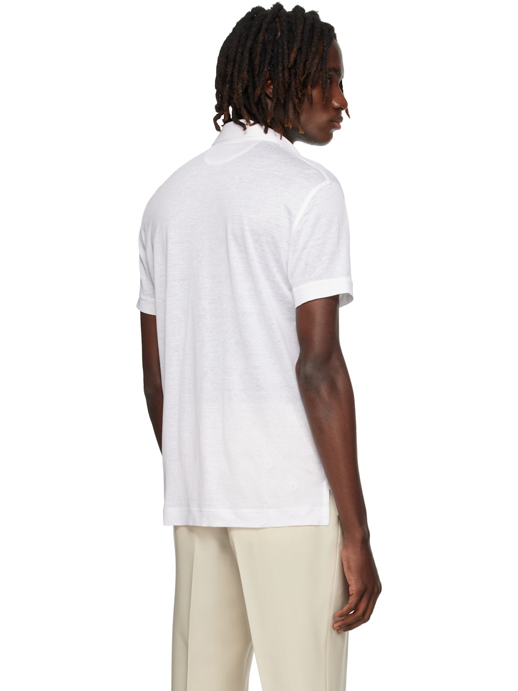 White Silk & Linen Polo - 3