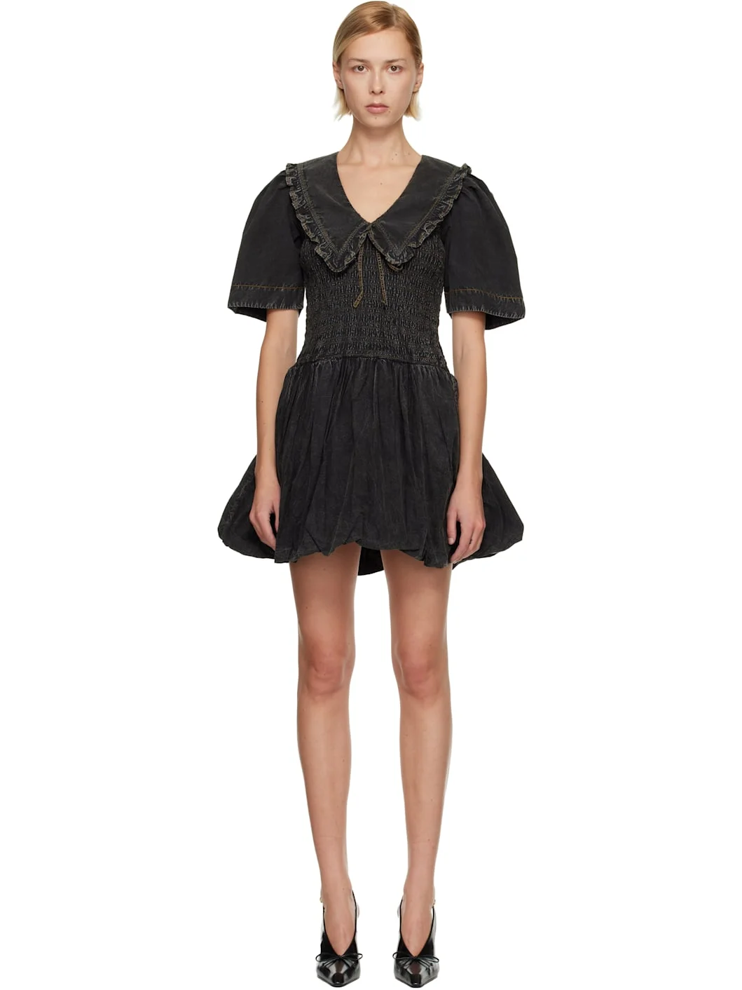 Black Washed Smock Minidress - 1