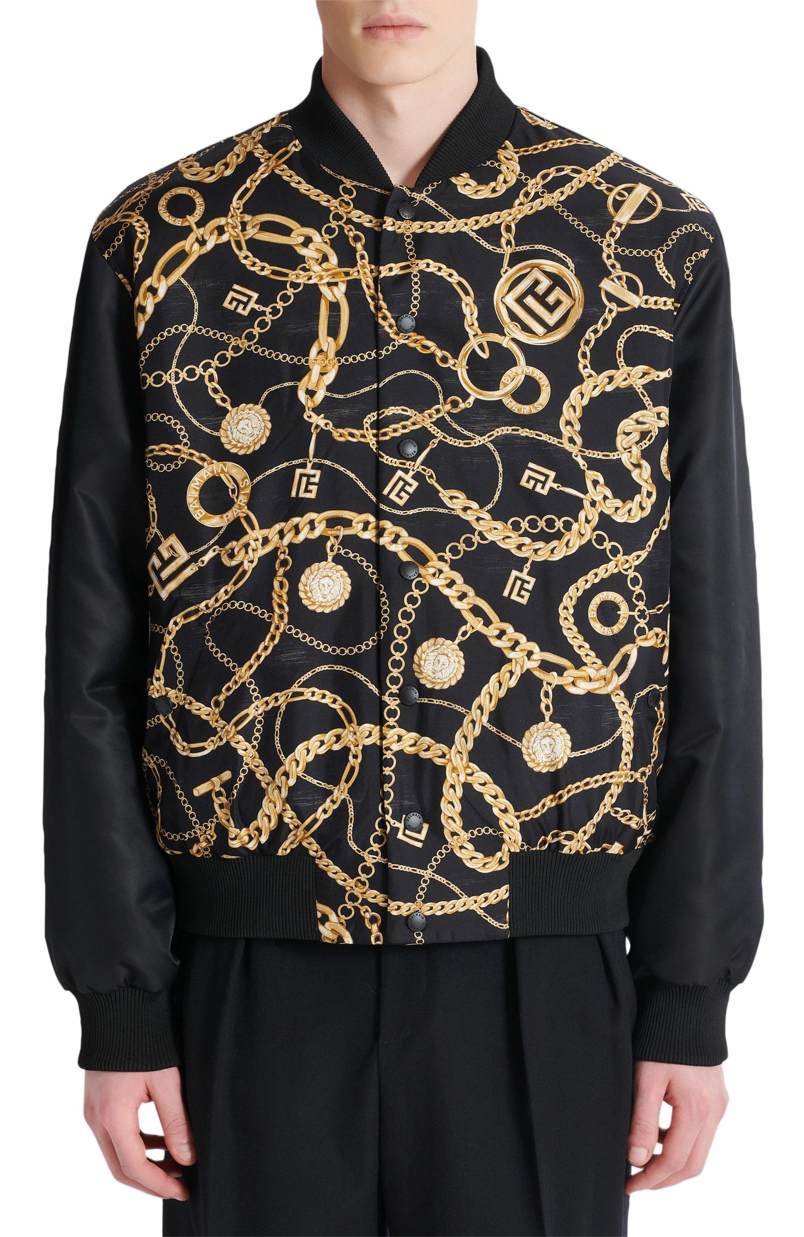 Balmain Reversible printed bomber jacket with Chaînes pattern in Black at Nordstrom - 8